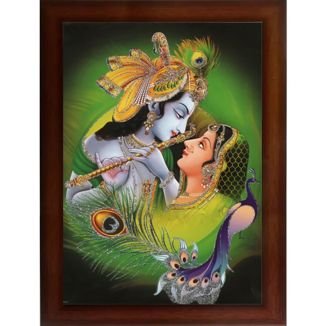CRAFT QUEST Radha Krishna Sparkle Coated Home Decorative Gift Item Framed Painting (10 X 14 Inches, Brown) RK1013-118