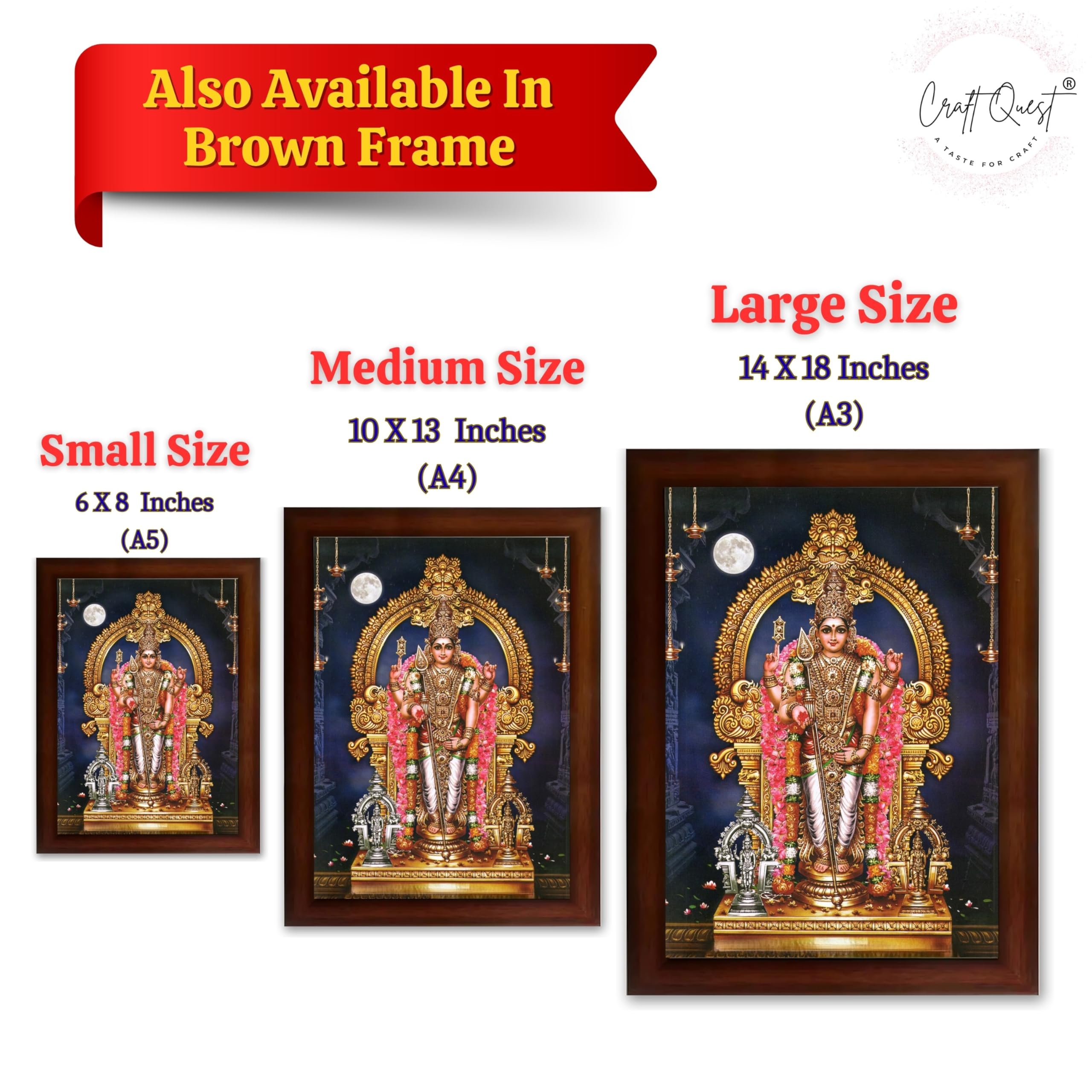 CRAFT QUEST Lord Murugan Subramanya Swamy Wall Photo Frame | South God Picture Frame for Home, Office, Temple & Gifting