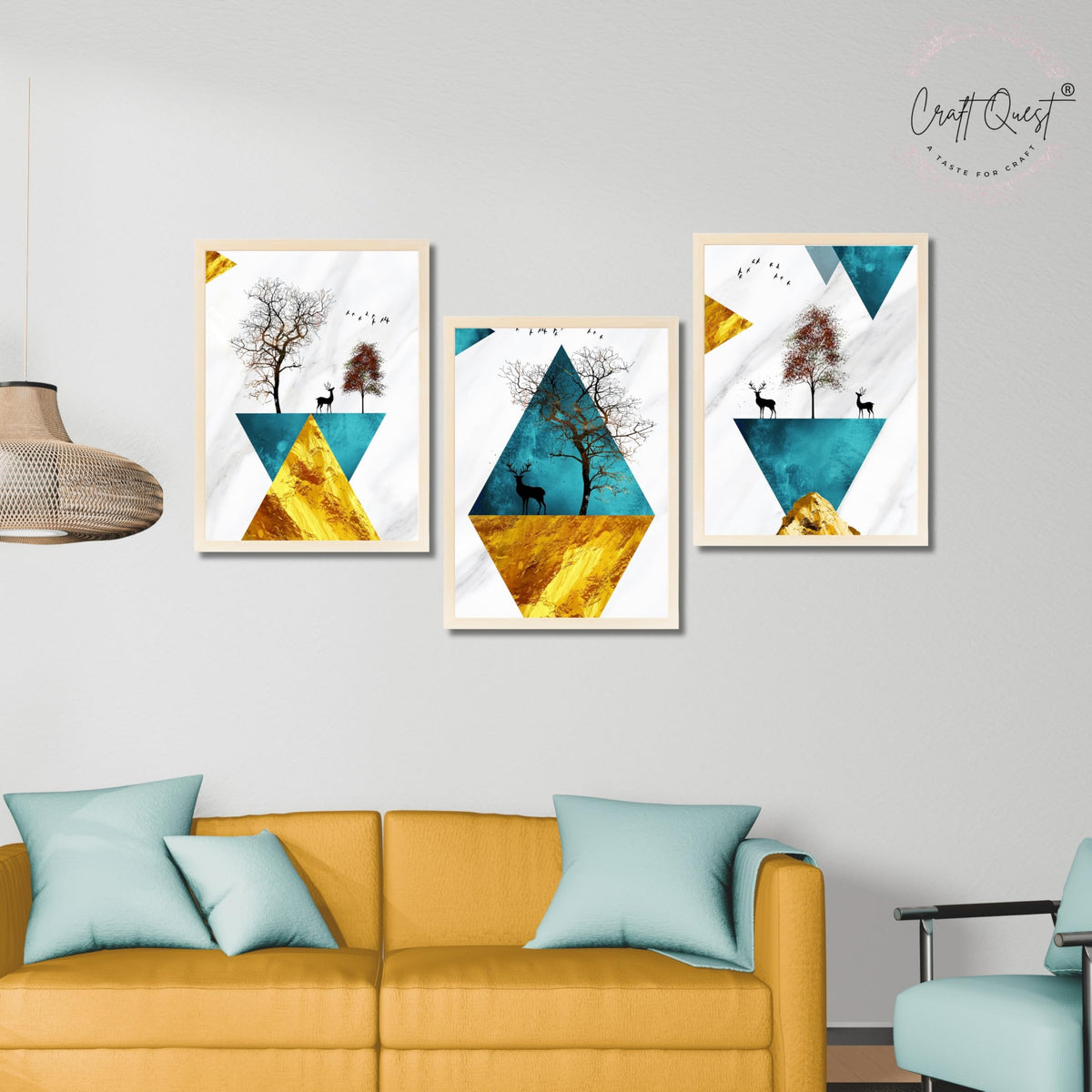 CRAFT QUEST Abstract Modern Art Wall Frame | Set of 3 Frames for Home Decoration | Ideal for Living Room, Bedroom & Offices