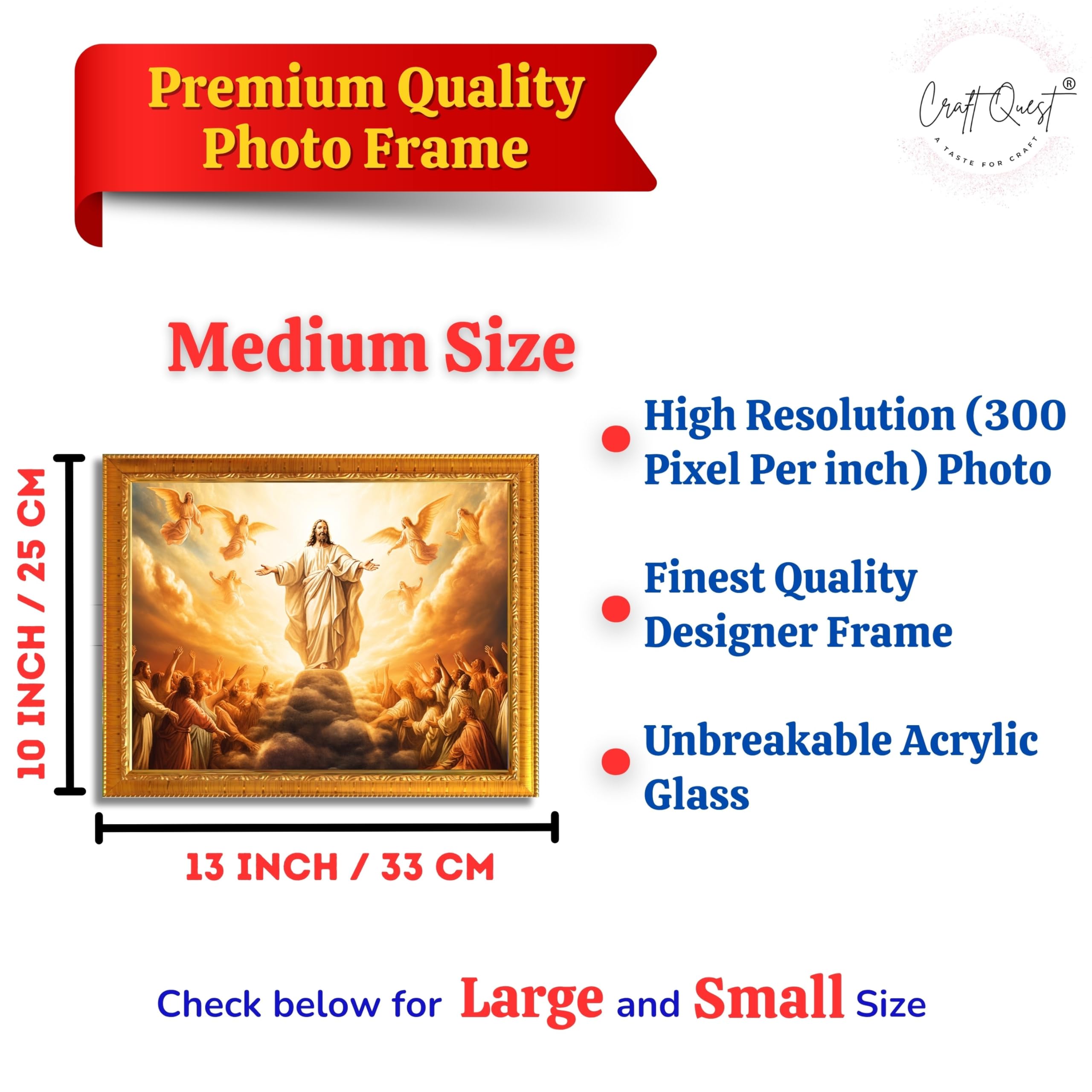 CRAFT QUEST Lord Jesus Christ Photo Frame | Decorative Picture for Gifts, Home Decor | Jesus Painting, Religious Photo Frame
