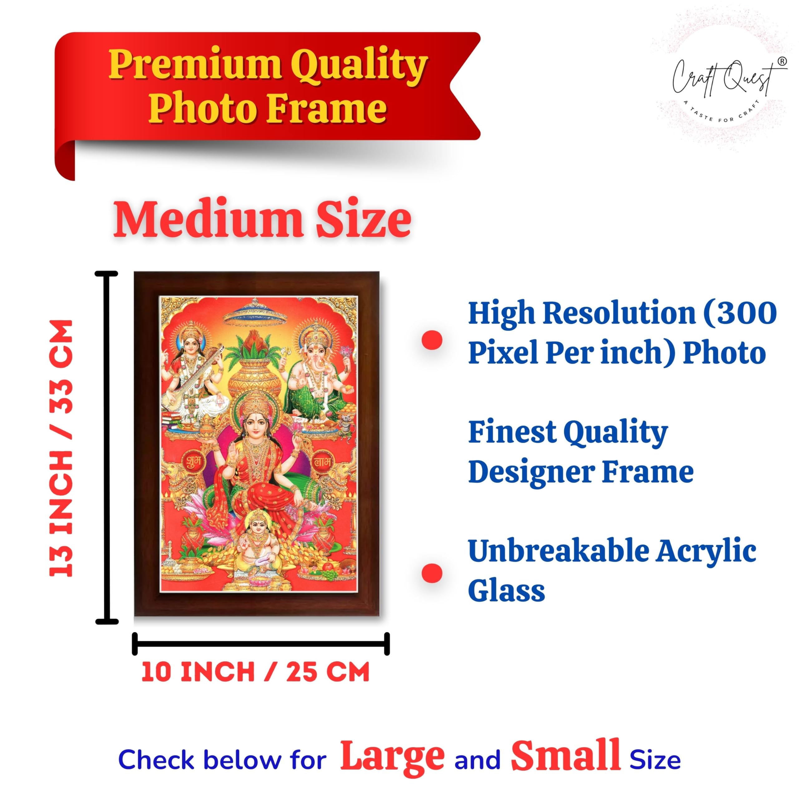 CRAFT QUEST Lakshmi Devi Ganesha Saraswati Ganesh Hanging Wall Painting Framed Home Decor Hindu Bhagwan Devi Devta Photo Frame