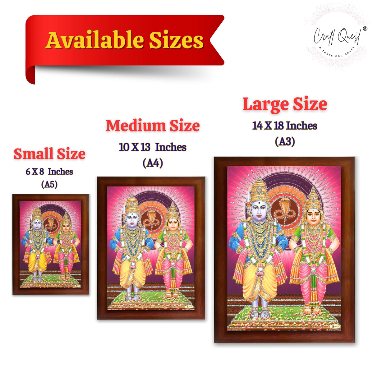 CRAFT QUEST Shri Vitthal Rukmini Photo Frame with Acrylic Sheet Wall Hanging/Gift/Temple/puja Room/Home Decor Frame Item