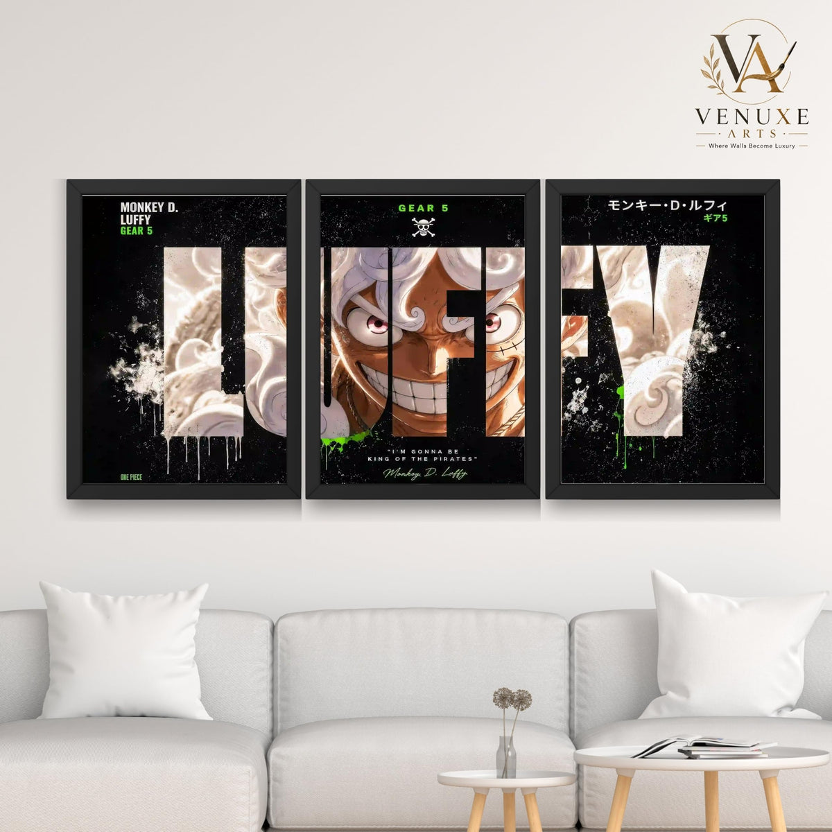 VENUXE ARTS Set Of 3 Anime Characters Wall Framed |Anime Characters Framed Poster for Living Room Bedroom Gaming Room Studio Wall Decor