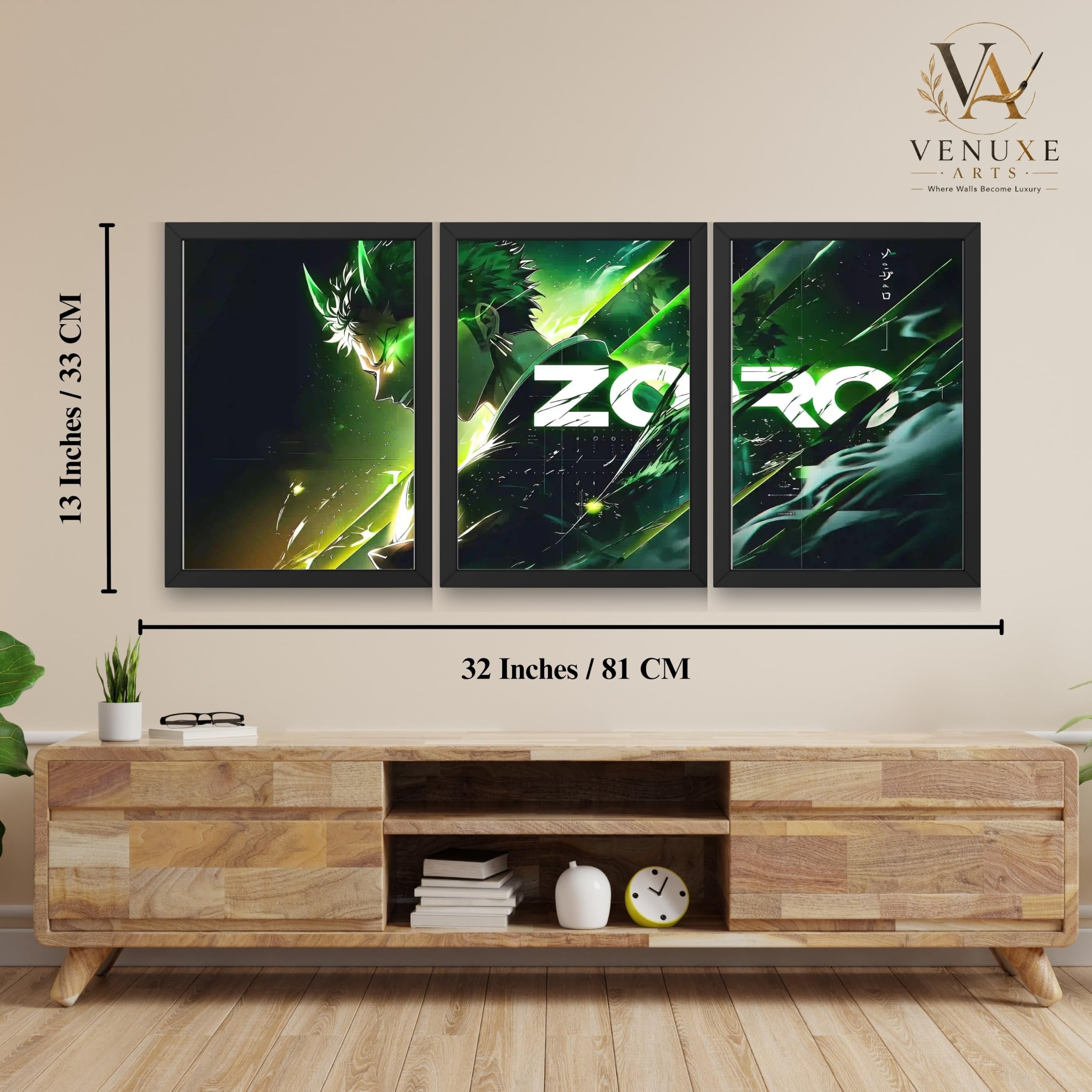 VENUXE ARTS Set Of 3 Anime Characters Wall Framed |Anime Characters Framed Poster for Living Room Bedroom Gaming Room Studio Wall Decor