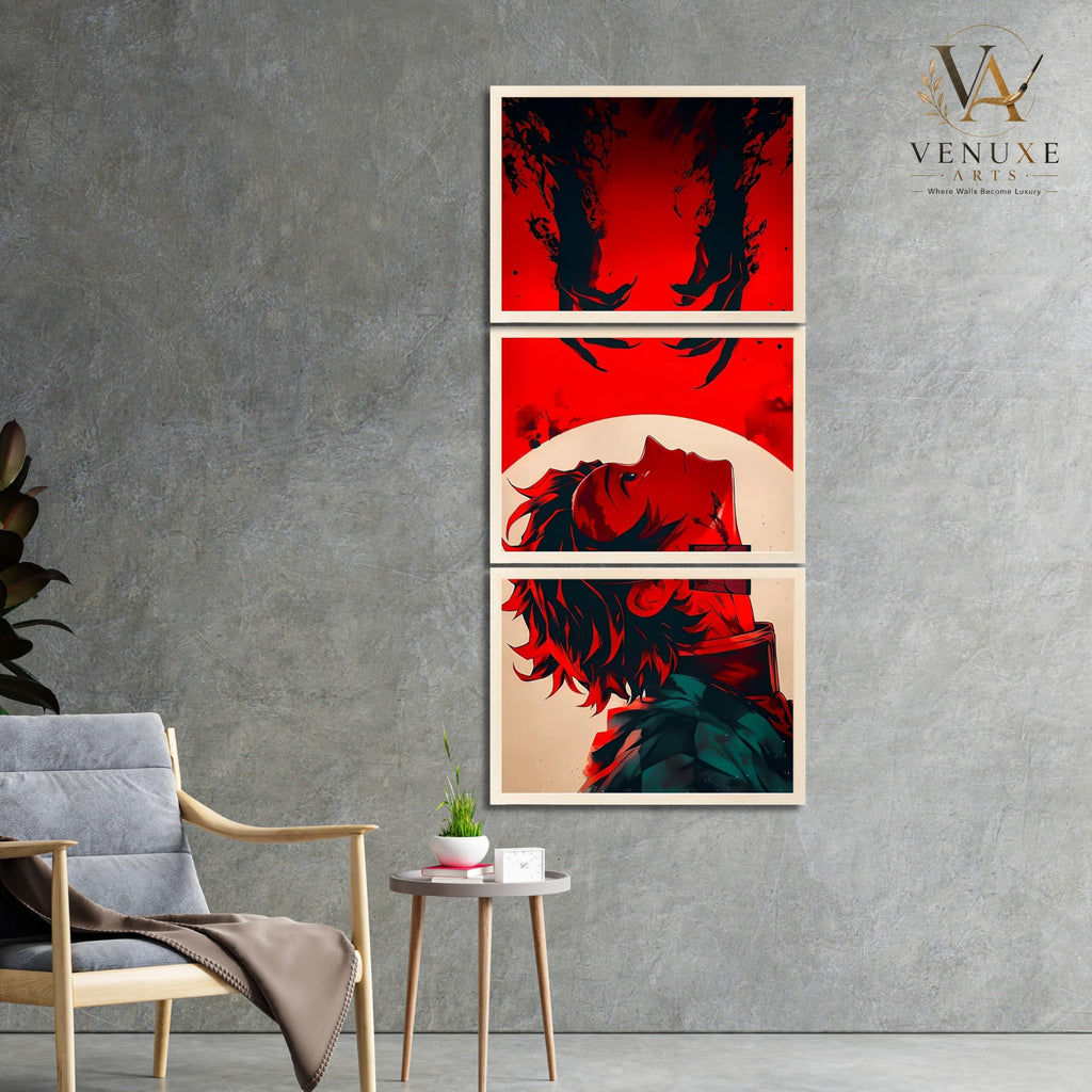 VENUXE ARTS Set Of 3 Anime Characters Wall Framed |Anime Characters Framed Poster for Living Room Bedroom Gaming Room Studio Wall Decor