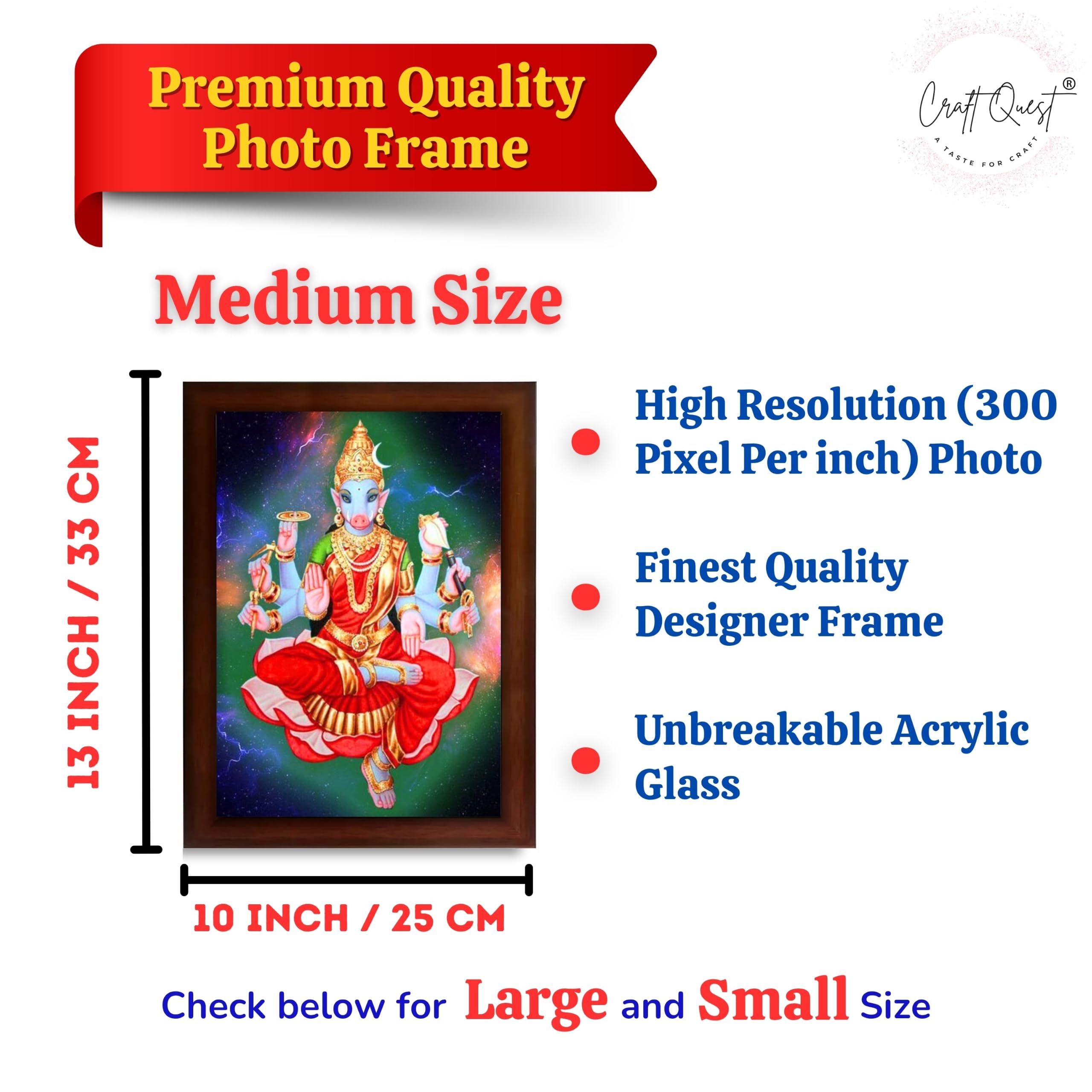 CRAFT QUEST Varahi Amman amma Photo Varahi Wall Painting Photo Frame With Acrylic Glass| South Devi Frame for Home, Office, Temple & Gifting
