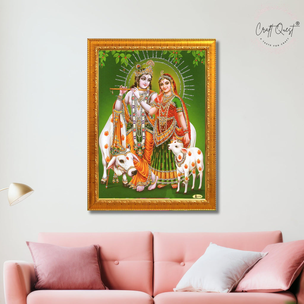 CRAFT QUEST Radha Krishna Flute Painting With Frame Wall Paintings for Living Room, Bedroom, Office Décor