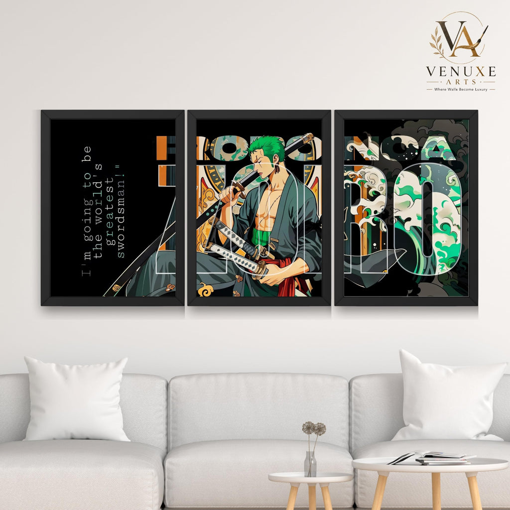 VENUXE ARTS Set Of 3 Anime Characters Wall Framed |Anime Characters Framed Poster for Living Room Bedroom Gaming Room Studio Wall Decor