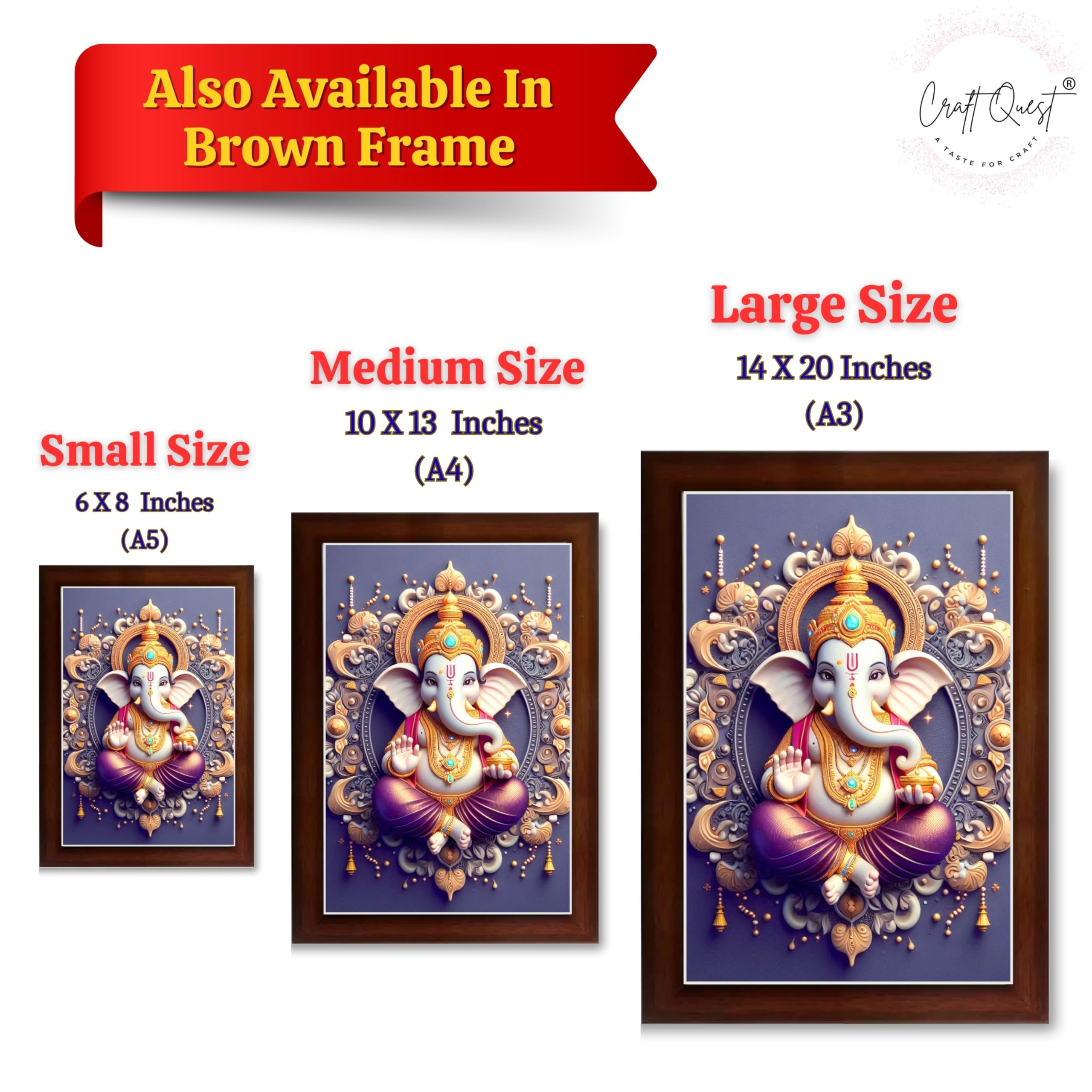 CRAFT QUEST Lord Ganesh Ganpati Ganapathi Hanging Wall Painting Framed For Home Décor