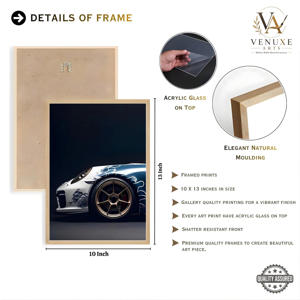 VENUXE ARTS Set Of 3 Big Sports Cars Framed Posters Gift Items for Boys Room Wall Decoration Bedroom Living Room Office Studio Décor | Car Poster Frame for Wall Décor