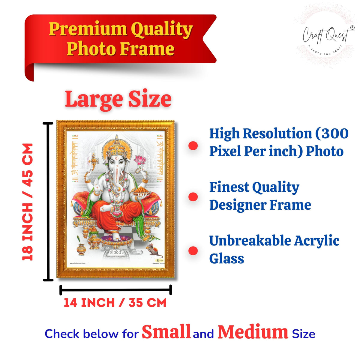 CRAFT QUEST Lord Ganpati Modern Wall Art Painting With Frame For Pooja, Home and Office Decor Item