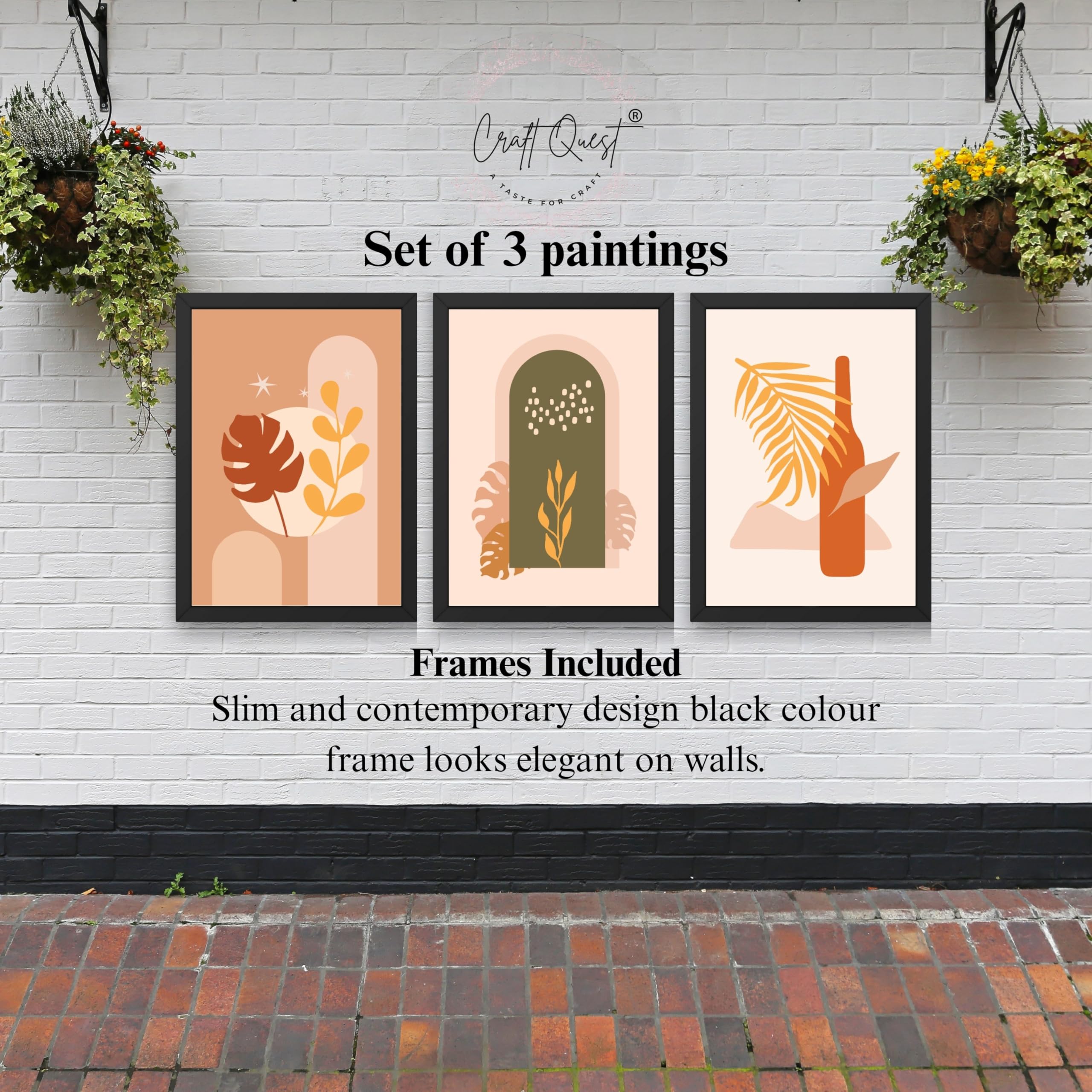 CRAFT QUEST Wall Art Decor Paintings | Set of 3 BOHO Wall Art Frames for Home Decoration | Ideal for Living Room, Offices & Bedrooms