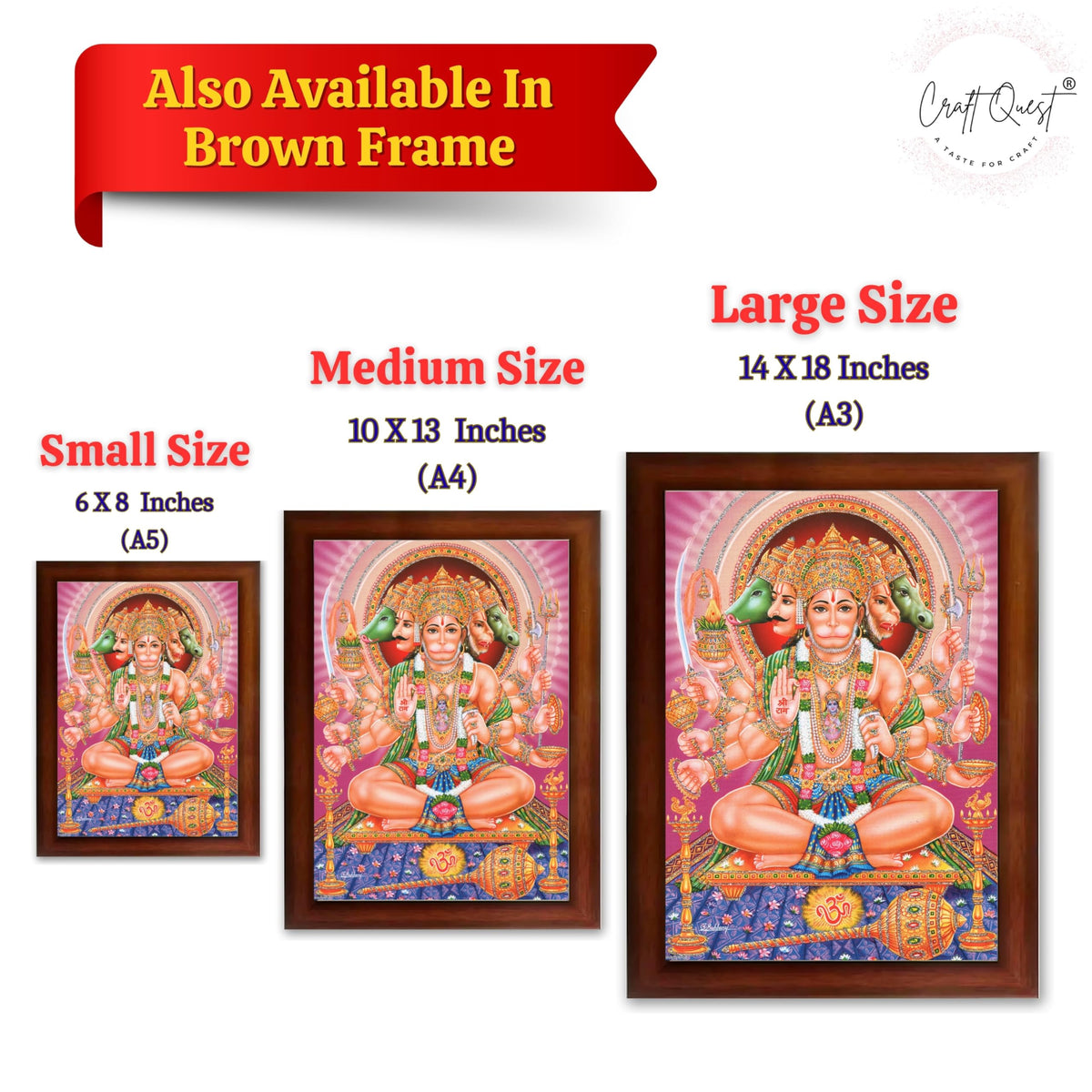 CRAFT QUEST Panchmukhi Hanuman JI | Bajrangbali Religious Photo frame Decorative Item Synthetic frame