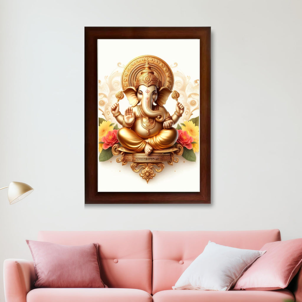 CRAFT QUEST Lord Ganesha Ganpati ji Modern Wall Art Painting With Frame For Pooja, Home and Office Decor,