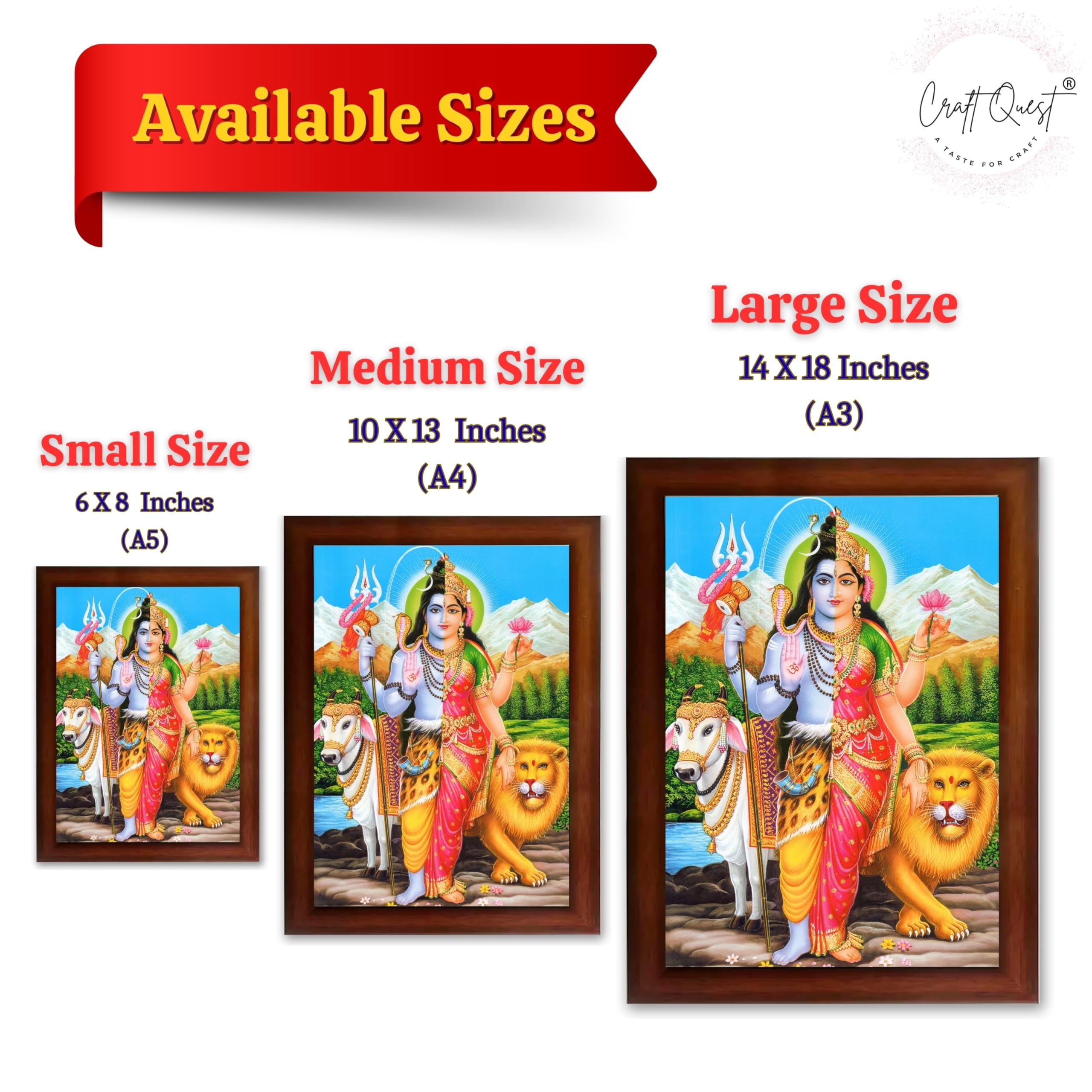 CRAFT QUEST Ardhanarishvara Arthanareeswara Shiv Parvati Photo Frame | Religious Photo Frame | Ideal for Home, Office, Temple & Puja Room, Wall Decor