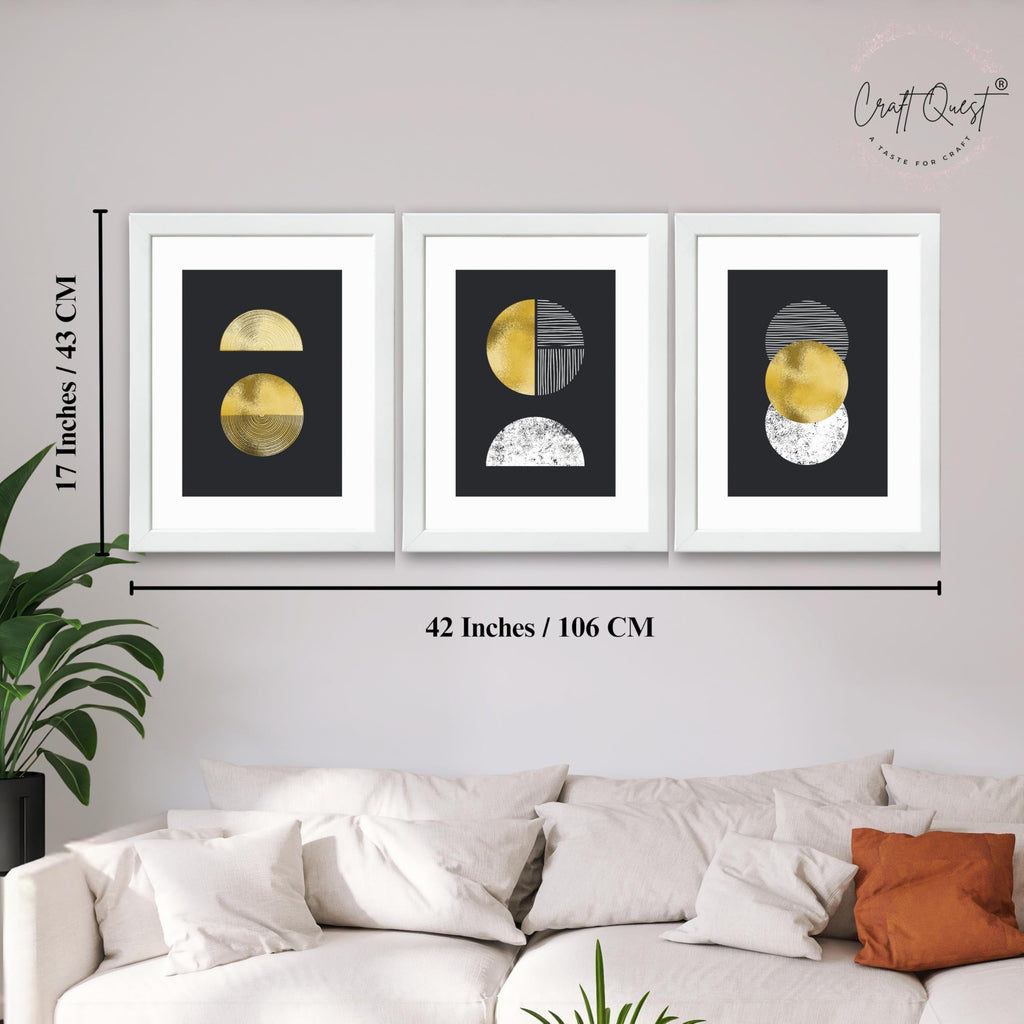 CRAFT QUEST Modern Minimalist Mid Century Abstract Wall Art | Set of 3 Frames for Home Decoration | Ideal for Living Room, Bedroom & Offices