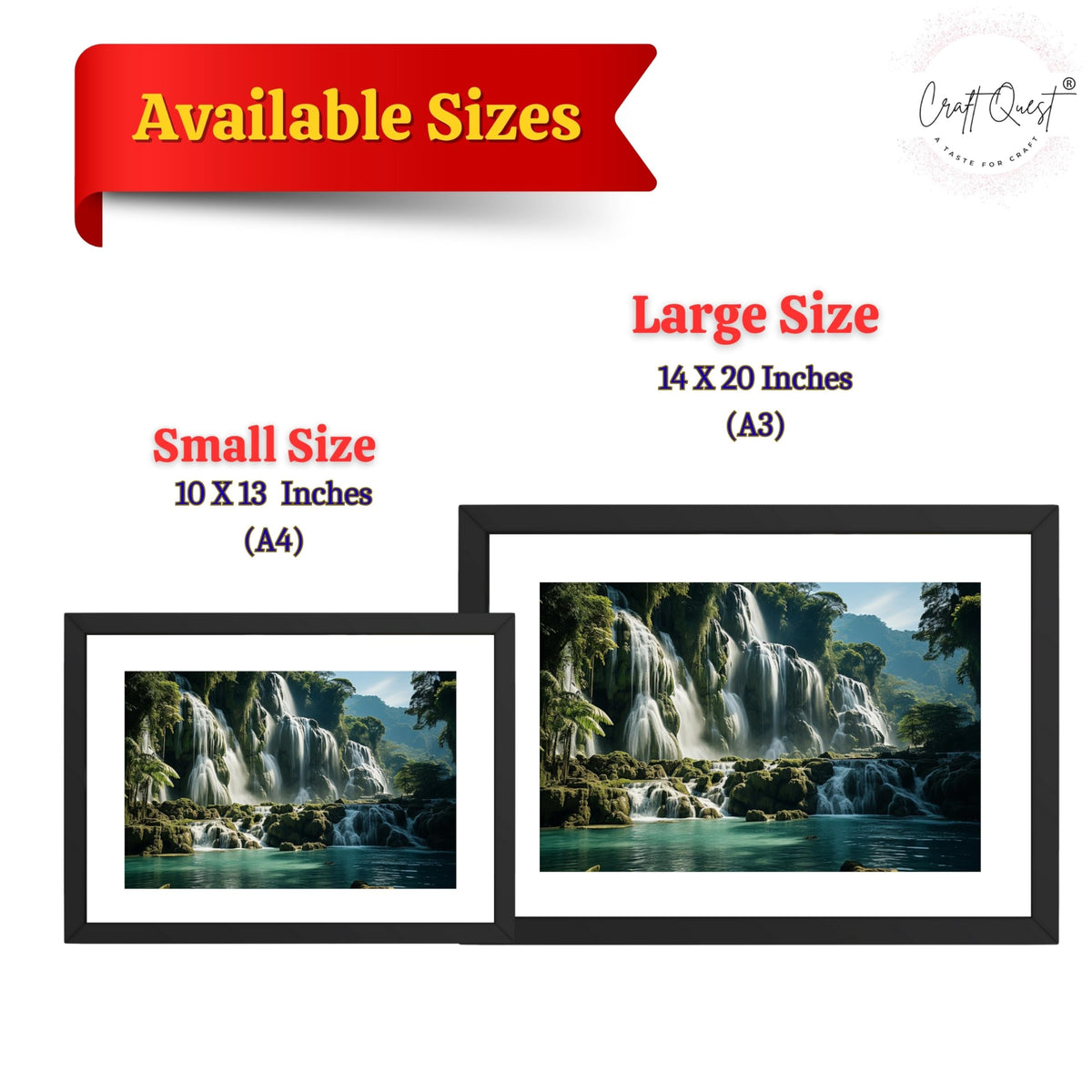 CRAFT QUEST Vastu Waterfall Landscape Scenery Photo Frame With Acrylic Sheet | Living Room, Bedroom | Home Decoration | Best Gifting Option