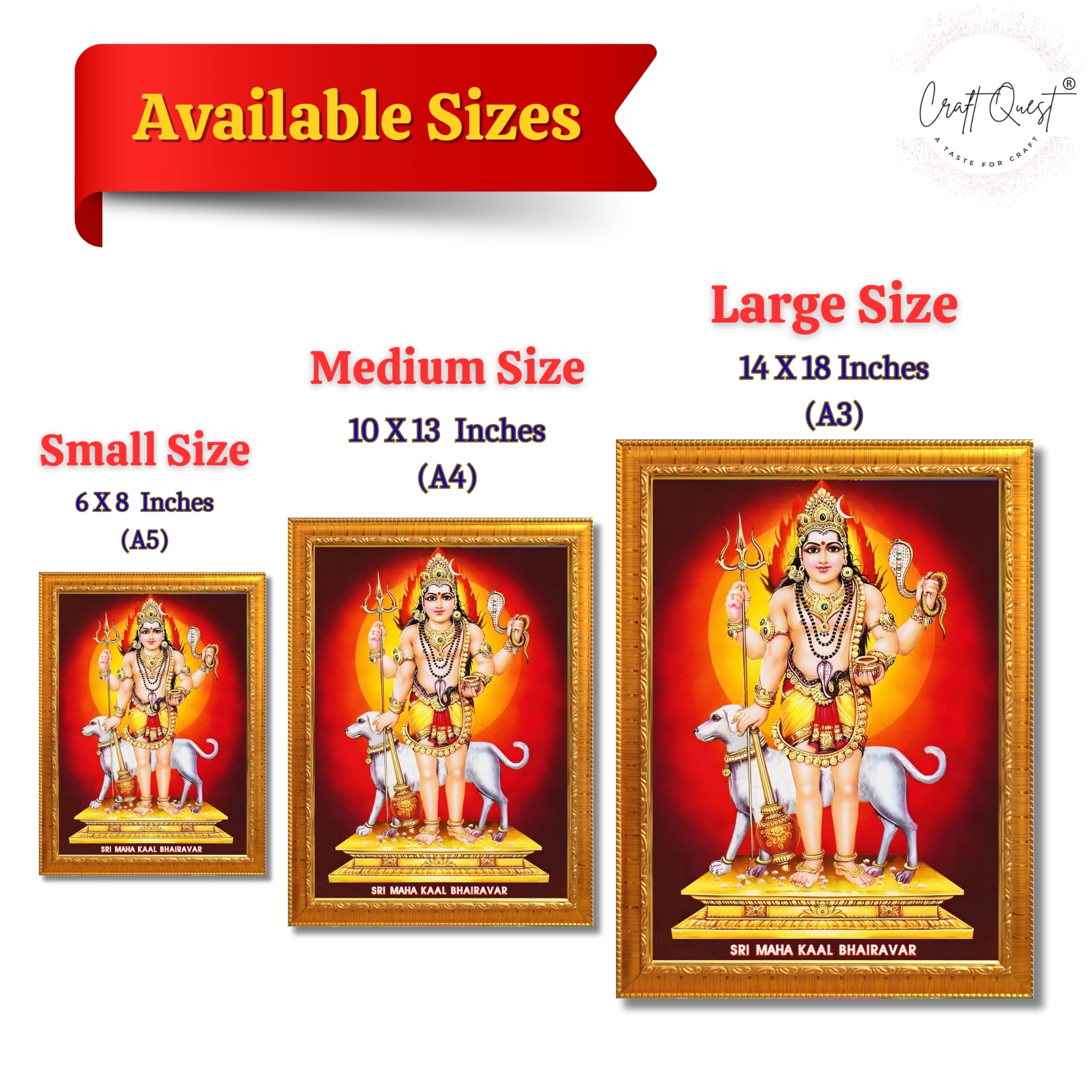 CRAFT QUEST Bhairava Kaal Bhairav Baba Bairava Photo Frame | Hindu God Spiritual Framed | Ideal for Home, Office, Temple & Puja Room, Wall Decor