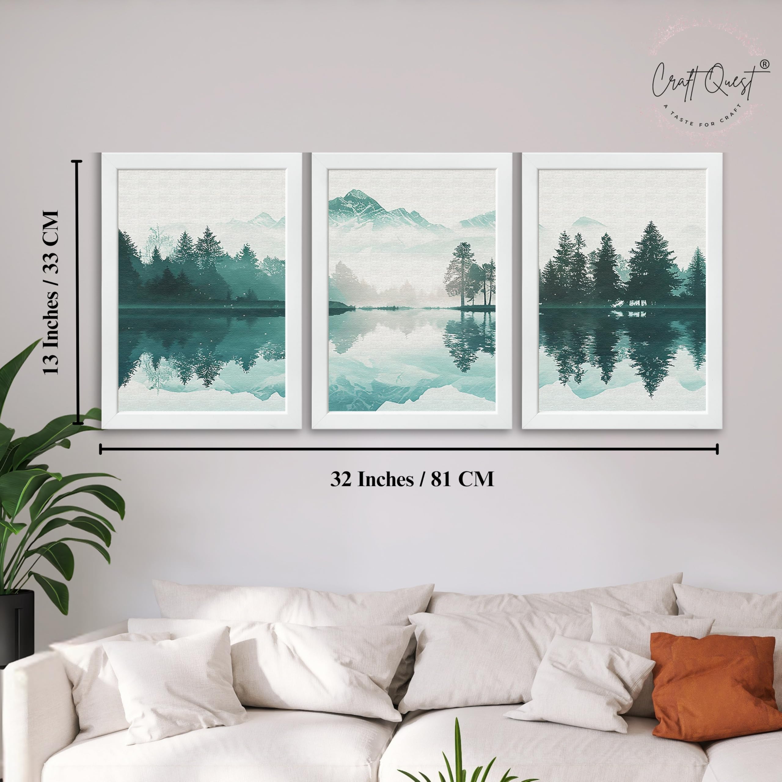 CRAFT QUEST Nature Inspired Series Paintings With Trees & Mountains Wall Art | Set of 3 Frames for Home Decoration | Ideal for Living Room, Bedroom & Offices