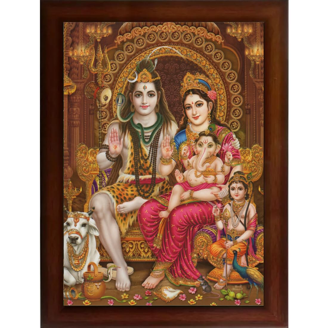 CRAFT QUEST Shiv Parivar | Shiv Parvati (Shiv Shankar, Maa Parvati, Ganesh and Kartikey) Religious Synthetic Photo Frame Sparkle Coated for Pooja (10 X 13 inch, Multicolour)