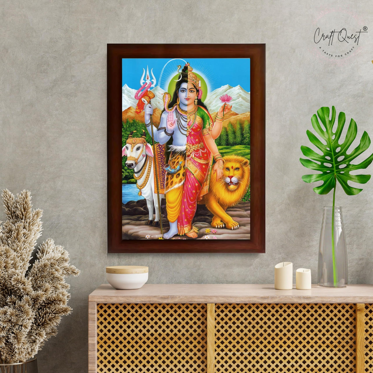 CRAFT QUEST Ardhanarishvara Arthanareeswara Shiv Parvati Photo Frame | Religious Photo Frame | Ideal for Home, Office, Temple & Puja Room, Wall Decor