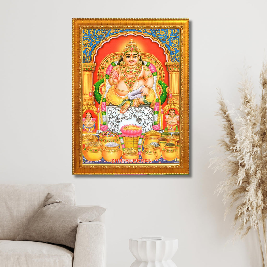 CRAFT QUEST Lord Kubera Swamy Bhagwan Kuber Kubera Wall Painting Framed, Religious Photo Frame, Home Decoration Item