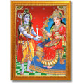 CRAFT QUEST Shiva & Maa Annapurna devi sitting on throne photo frame with Acrylic Glass for Kitchen, Restraunt