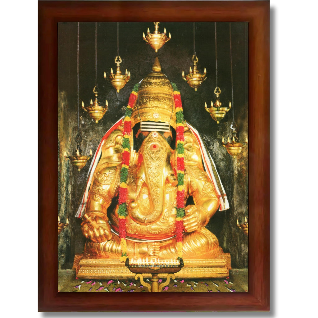 CRAFT QUEST Pillayarpatti Karpaga Vinayagar Hanging Wall Painting Photo Framed | South God Picture Frame for Home, Office, Temple & Gifting, Decor