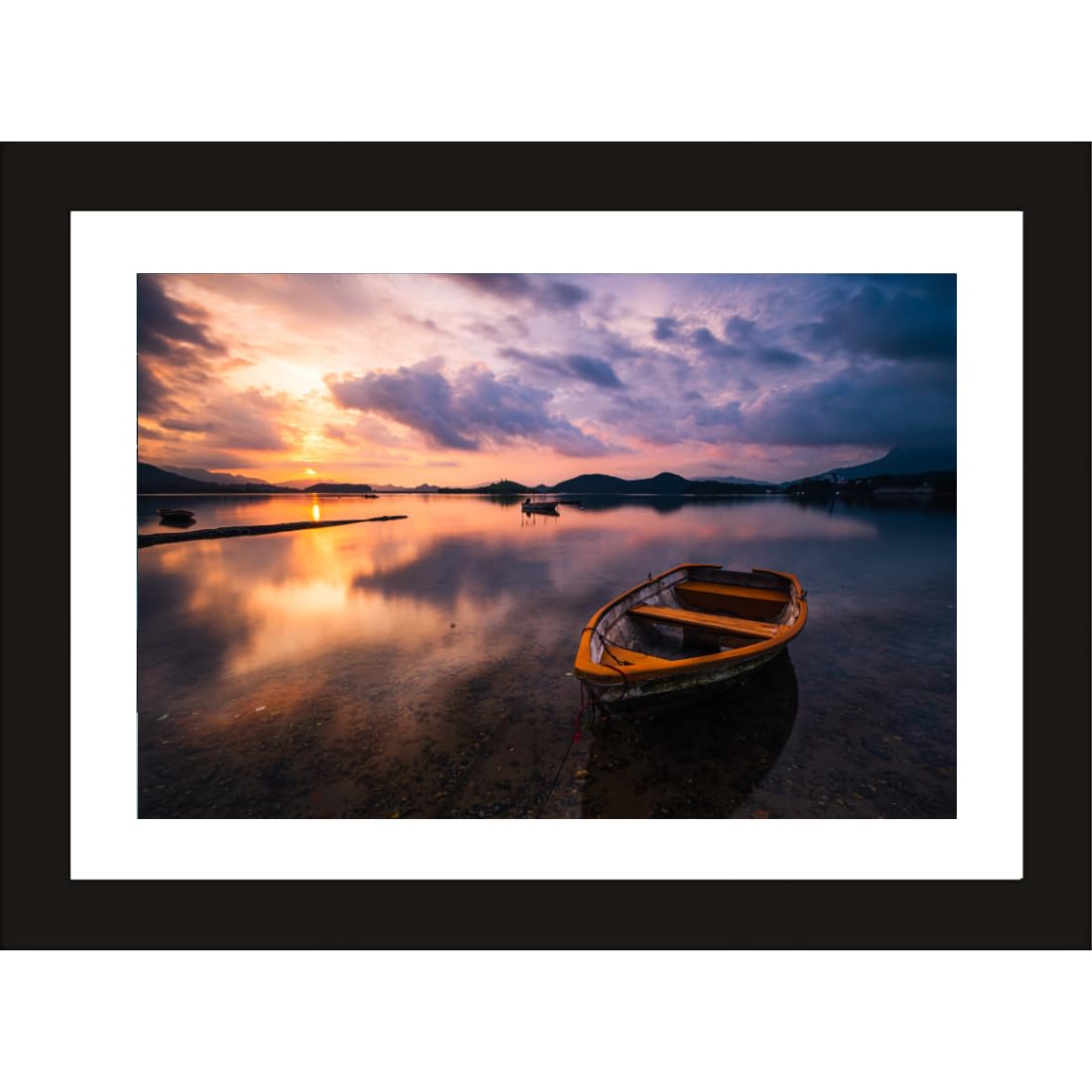 CRAFT QUEST Abstract Digital River Canvas Modern Art Painting Poster Frame for Home & Office Wall Decoration - Portrait, Wall Display (Black, 14x10 Inch Frame with Art Print) (Tropical Reverie)
