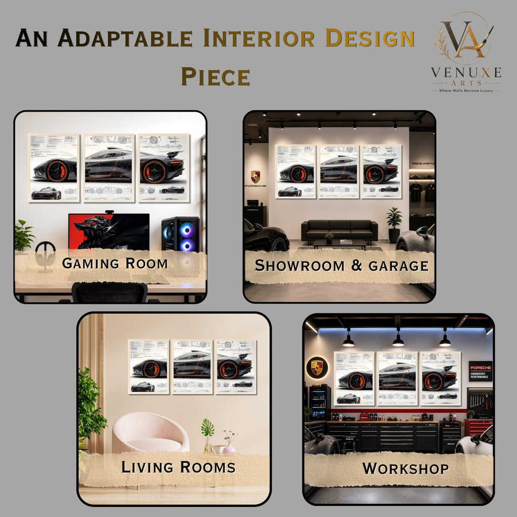 VENUXE ARTS Set Of 3 Big Sports Cars Framed Posters Gift Items for Boys Room Wall Decoration Bedroom Living Room Office Studio Décor | Car Poster Frame for Wall Décor