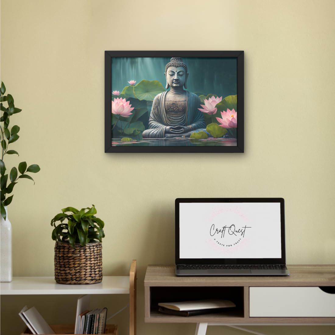 CRAFT QUEST Abstract Wall Art of Meditating Buddha Religious Painting With Frame with Acrylic glass for Home and Office Décor