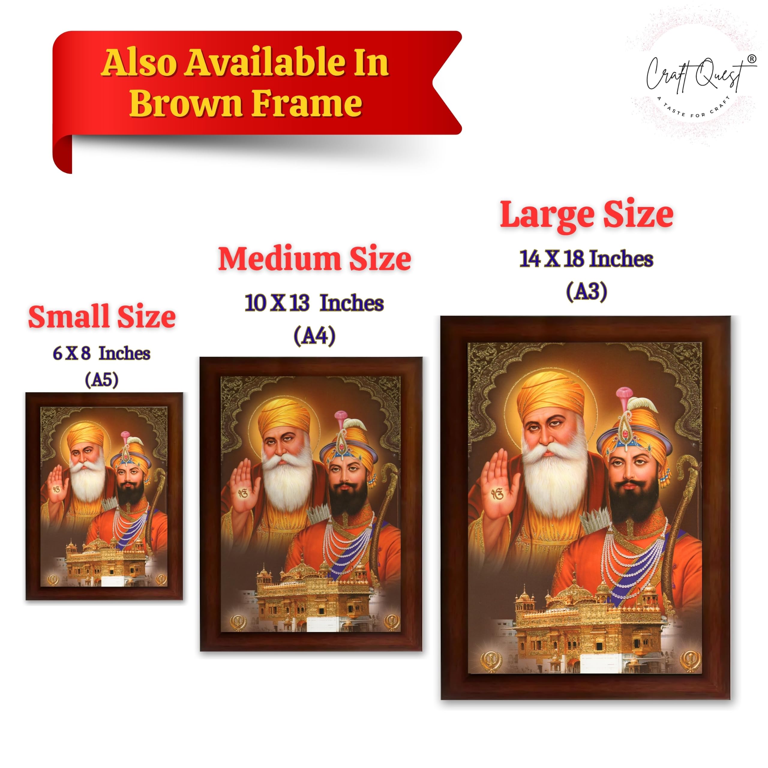 CRAFT QUEST Satnam Waheguru Gurunanak Dev Ji Photo Frame Sikh Guru Photo for Home Decor Spiritual Wall Hanging and Living Room Decoration