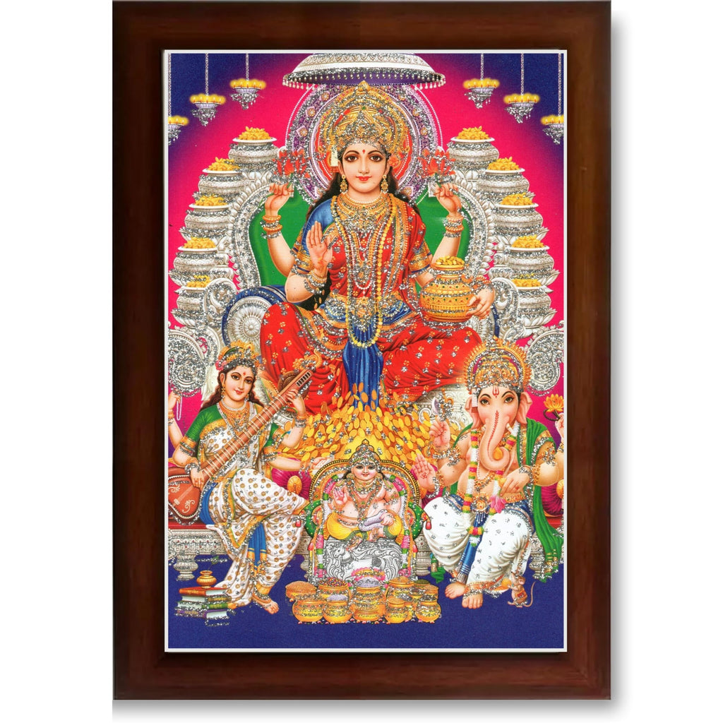 CRAFT QUEST Lord MahaLaxmi Ganesh Saraswati Ji Religious Hindu Photo Frame for Diwali,Wall, Table, Office, Temple, Pooja, Living Room and Decor