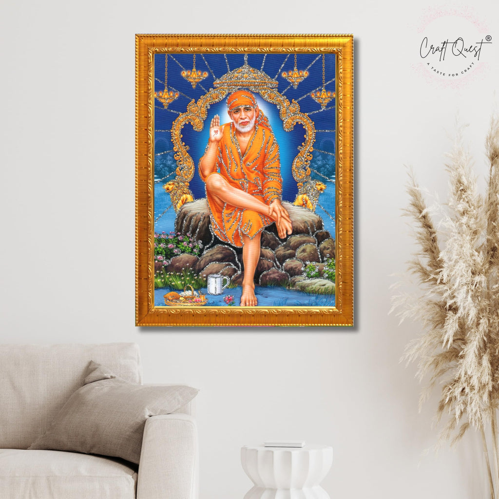 CRAFT QUEST Sai Baba Shirdi Sainath Wall Painting Framed Home Décor, Ideal for Home, Office, Temple & Puja Room, Wall Decor