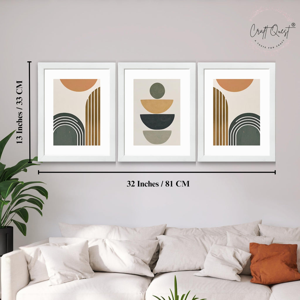 CRAFT QUEST Abstract With Different Shapes | Set of 3 Frames for Home Decoration | Ideal for Living Room, Bedroom & Offices