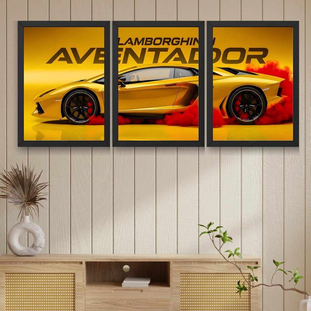 VENUXE ARTS Set Of 3 Big Sports Cars Framed Posters Gift Items for Boys Room Wall Decoration Bedroom, Living Room, Office, Studio Décor | Car Poster Frame for Wall Décor