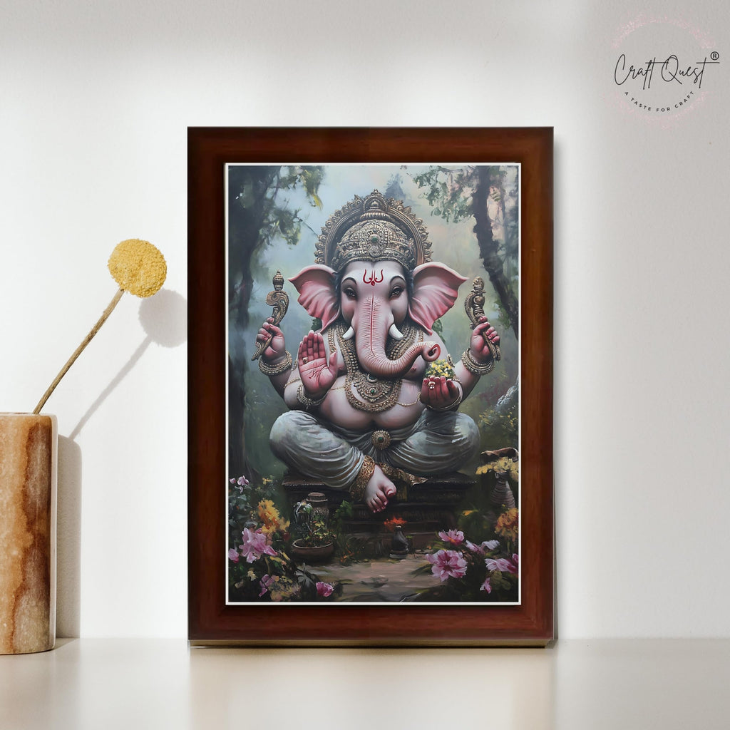 CRAFT QUEST Lord God Ganesh Ganpati ji Hanging Wall Painting Framed For Home Décor