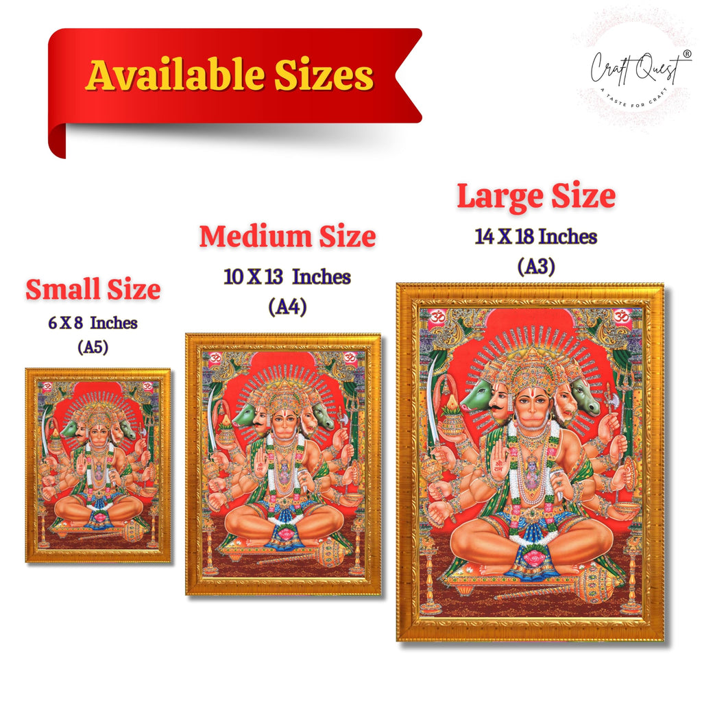 CRAFT QUEST Panchmukhi Hanuman JI | Bajrangbali Religious Photo frame Decorative Item Synthetic frame
