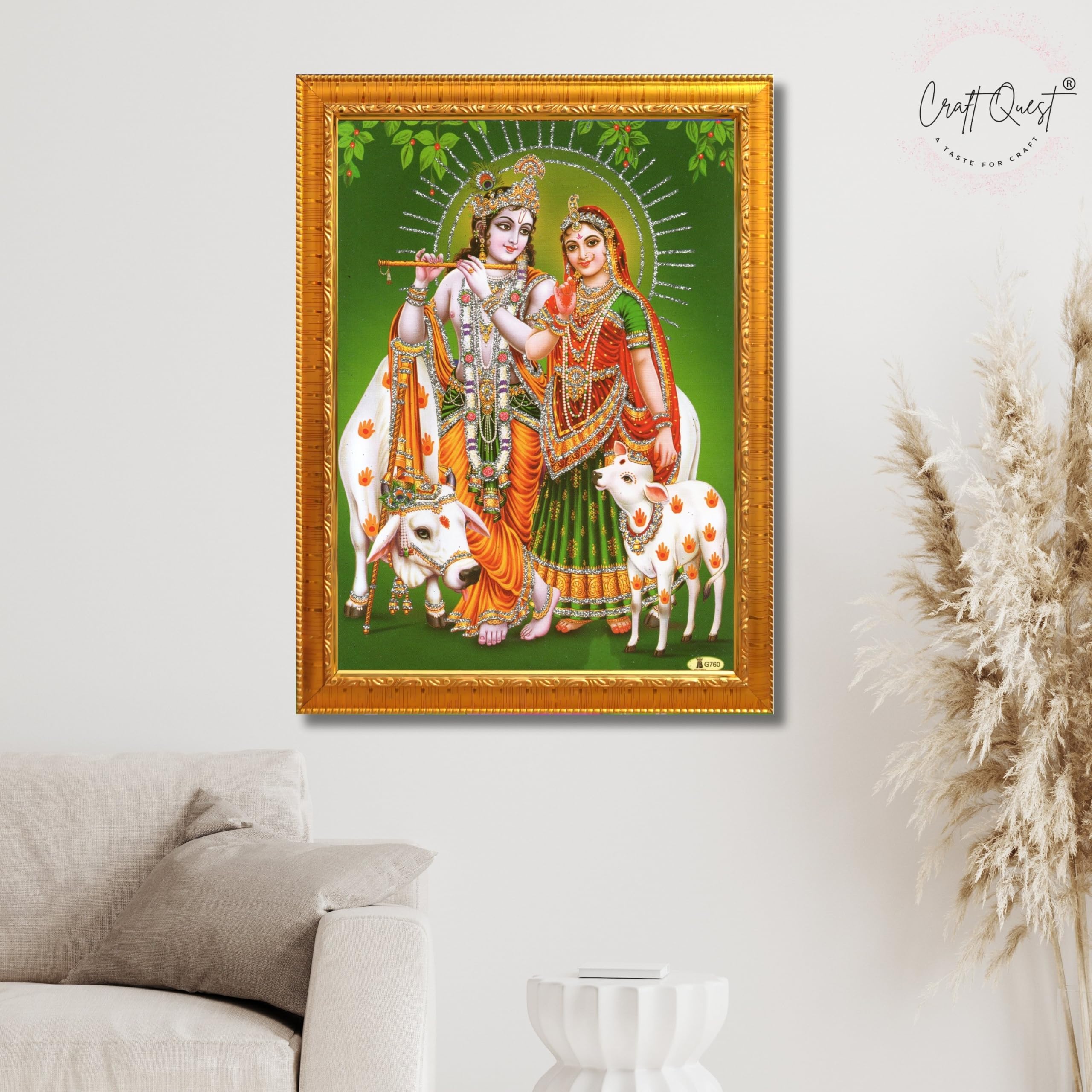 CRAFT QUEST Radha Krishna Flute Painting With Frame Wall Paintings for Living Room, Bedroom, Office Décor