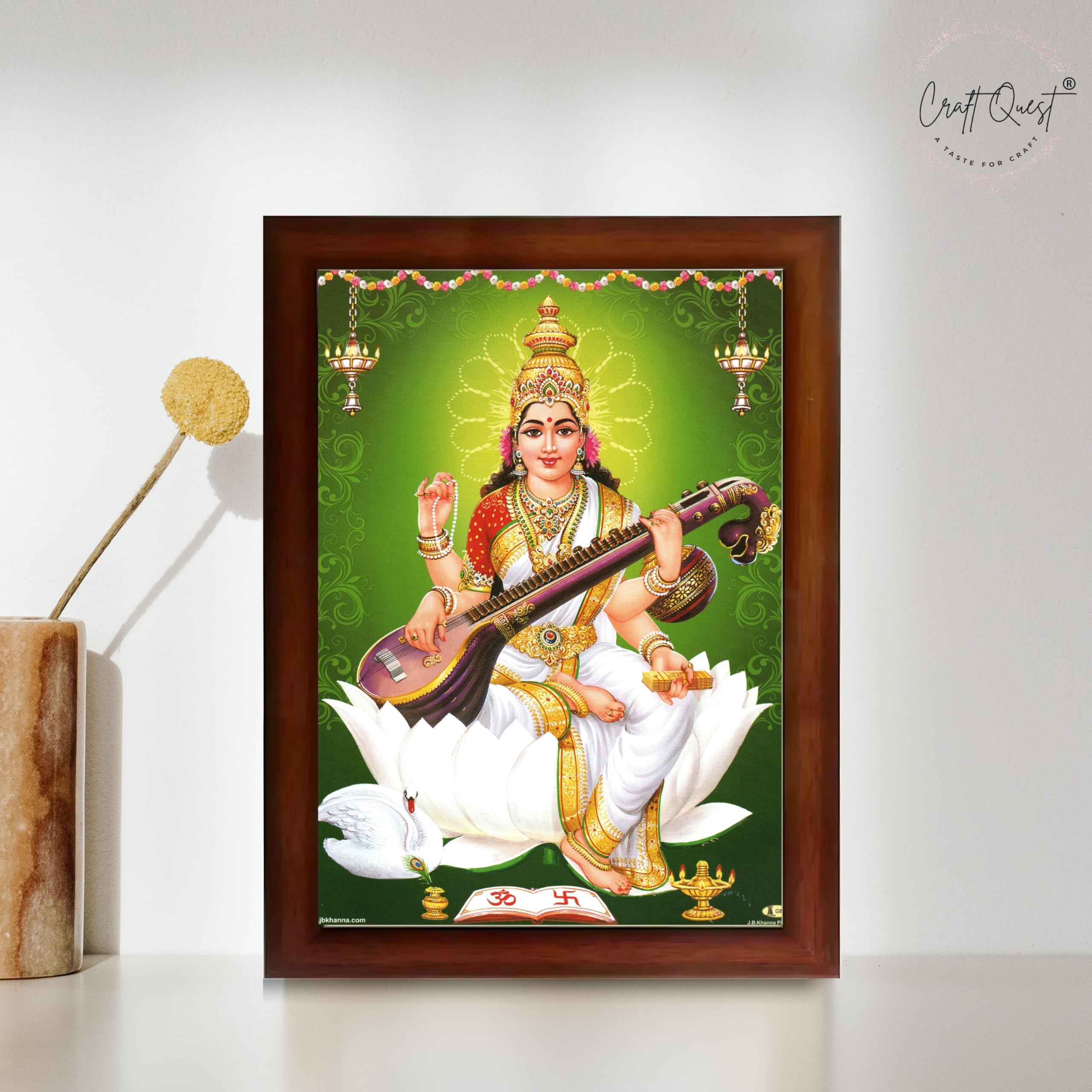 CRAFT QUEST Saraswati Devi Goddess Saraswathi Maa Wall Painting Sparkle Coated Framed Home Décor
