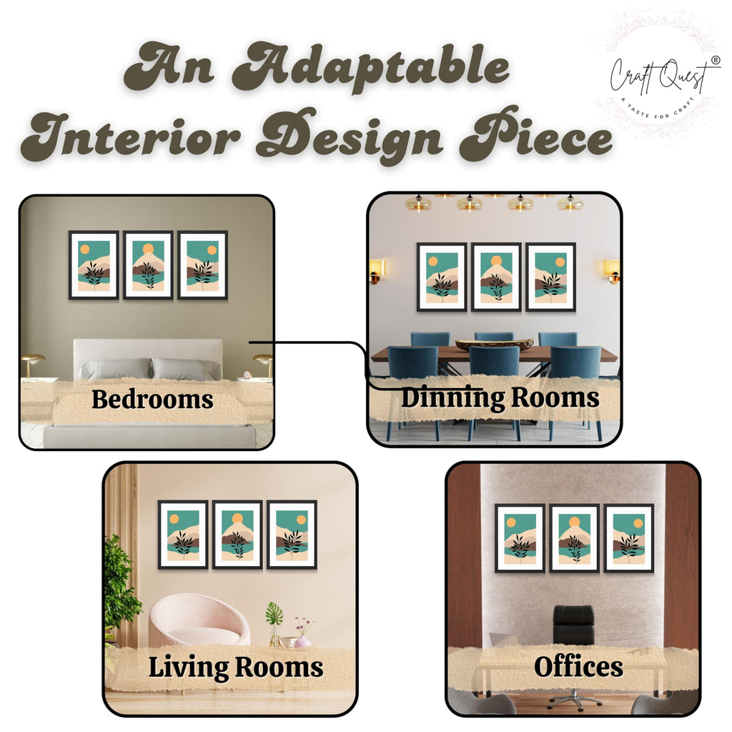 CRAFT QUEST Wall Art Decor Paintings | Set of 3 Wall Art Frames for Home Decoration | Ideal for Living Room, Bedroom & Office
