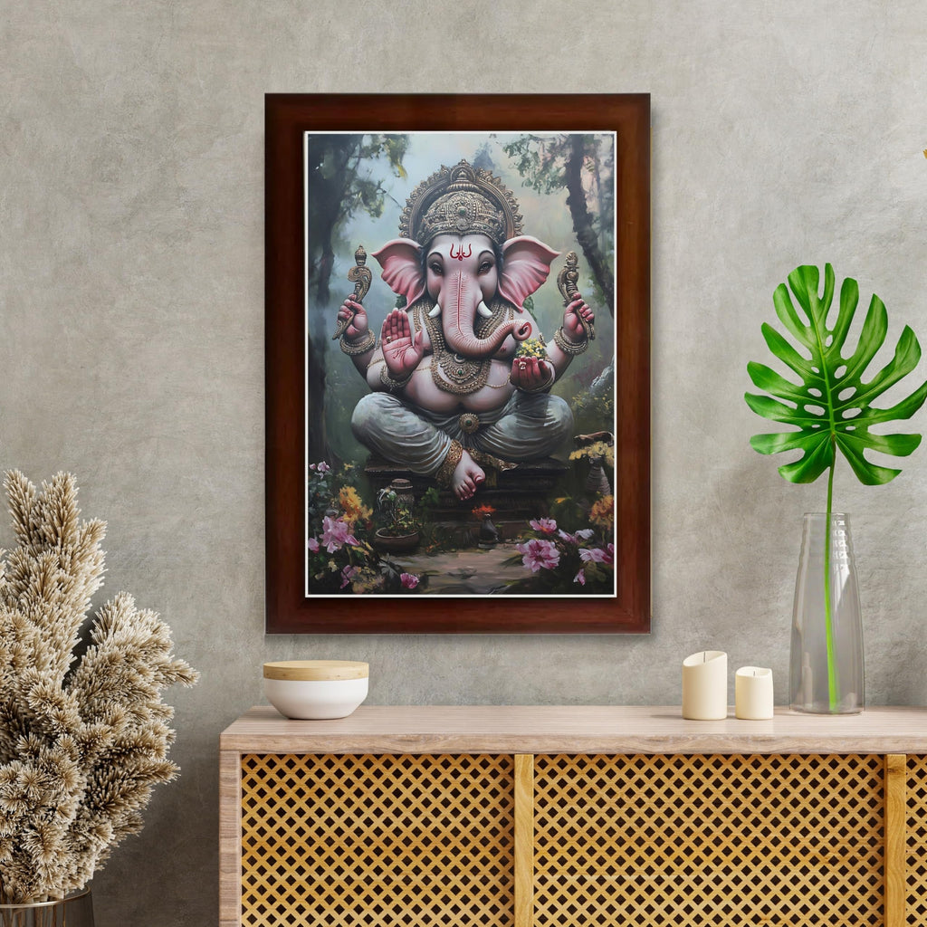 CRAFT QUEST Lord God Ganesh Ganpati ji Hanging Wall Painting Framed For Home Décor