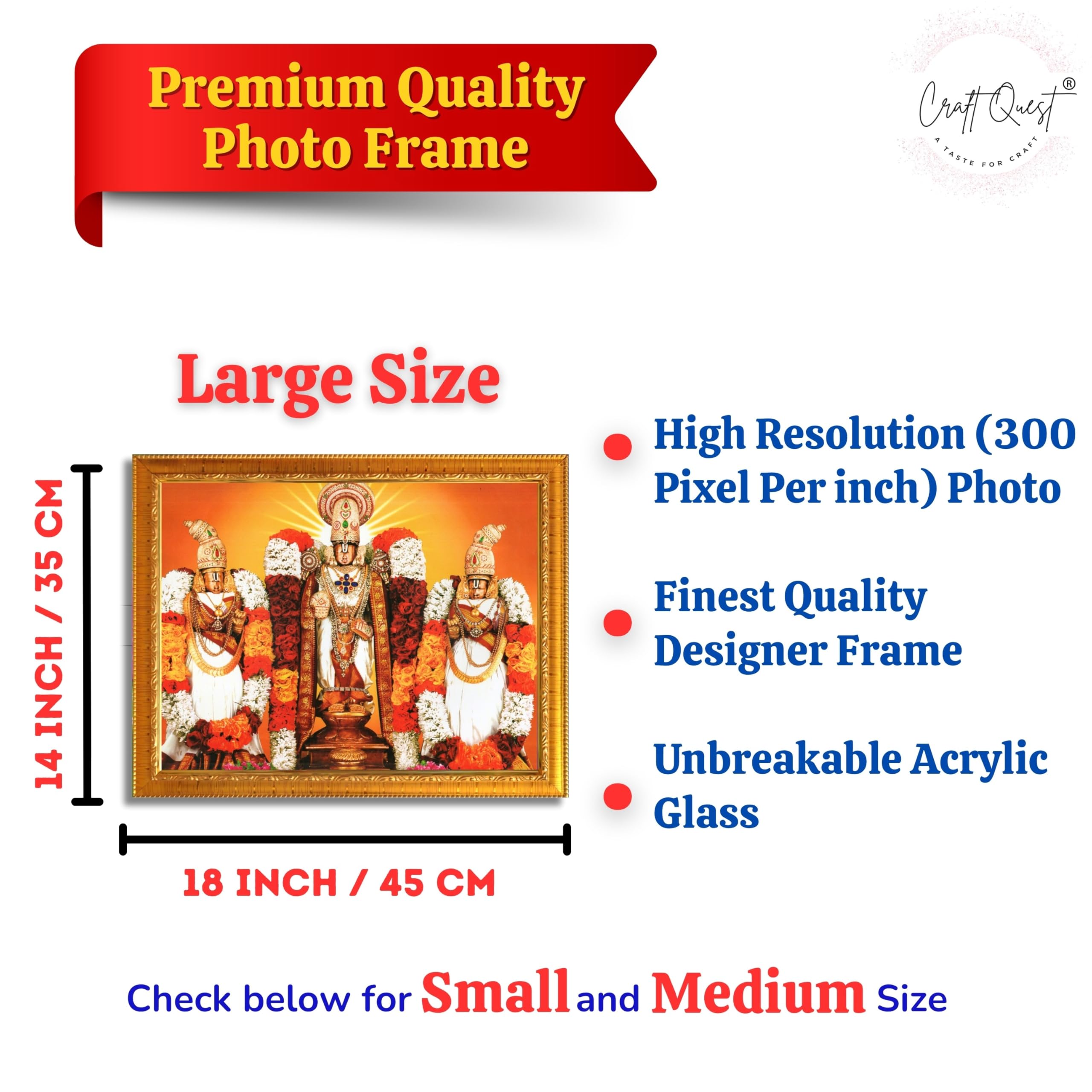 CRAFT QUEST Balaji Lakshmi Padmavati Venkateshwara Swamy Wall Photo Frame For Home, Temple, Pooja, Wall Décor Item