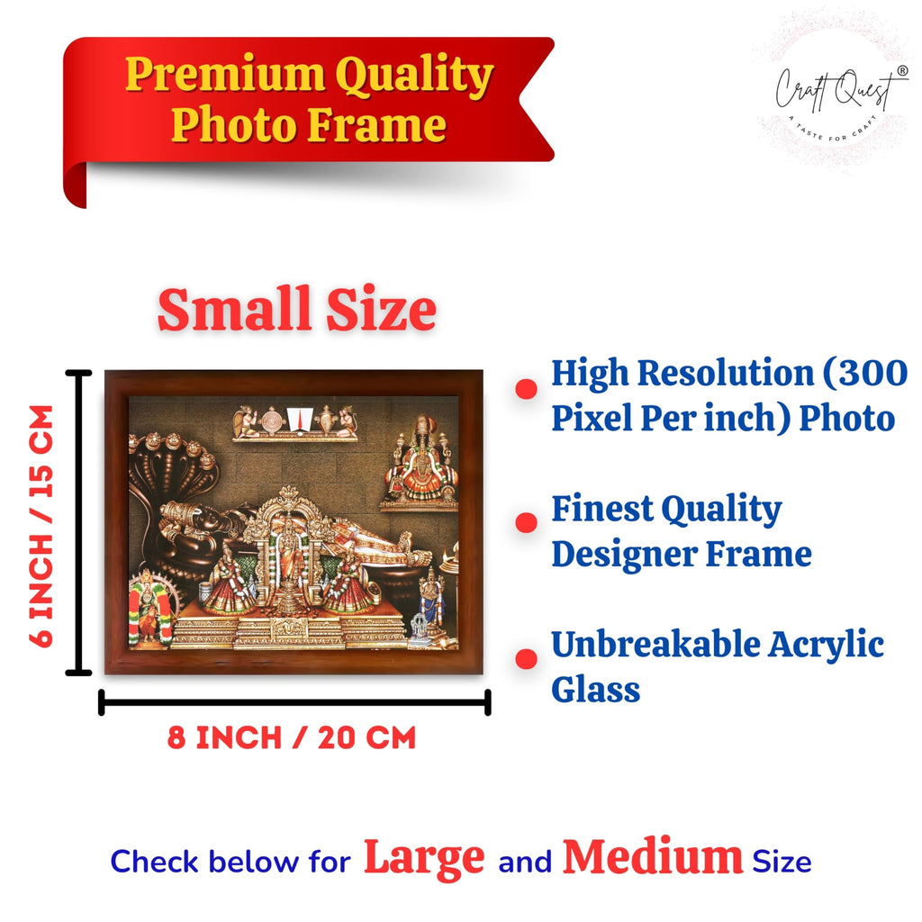 CRAFT QUEST Srirangam Ranganatha Swamy Ranganathar Perumal Wall Painting Framed | South God Picture Frame for Home, Office, Temple & Gifting