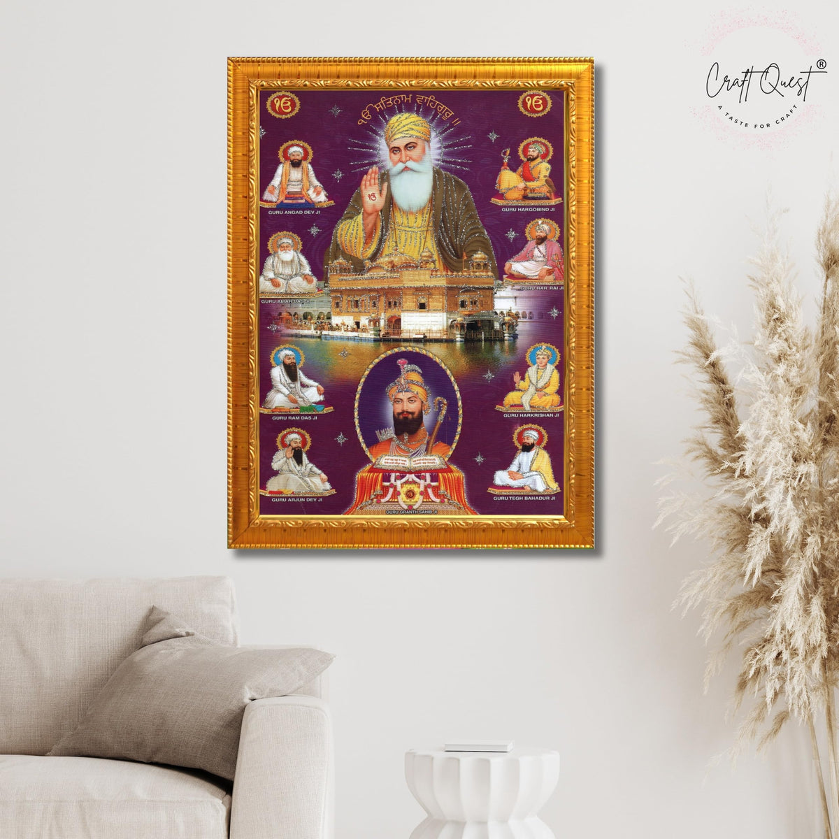 CRAFT QUEST Satnam Waheguru Gurunanak Dev Ji Photo Frame Sikh Guru Photo for Home Decor Religious Painting Decorative Artwork Gift Frame