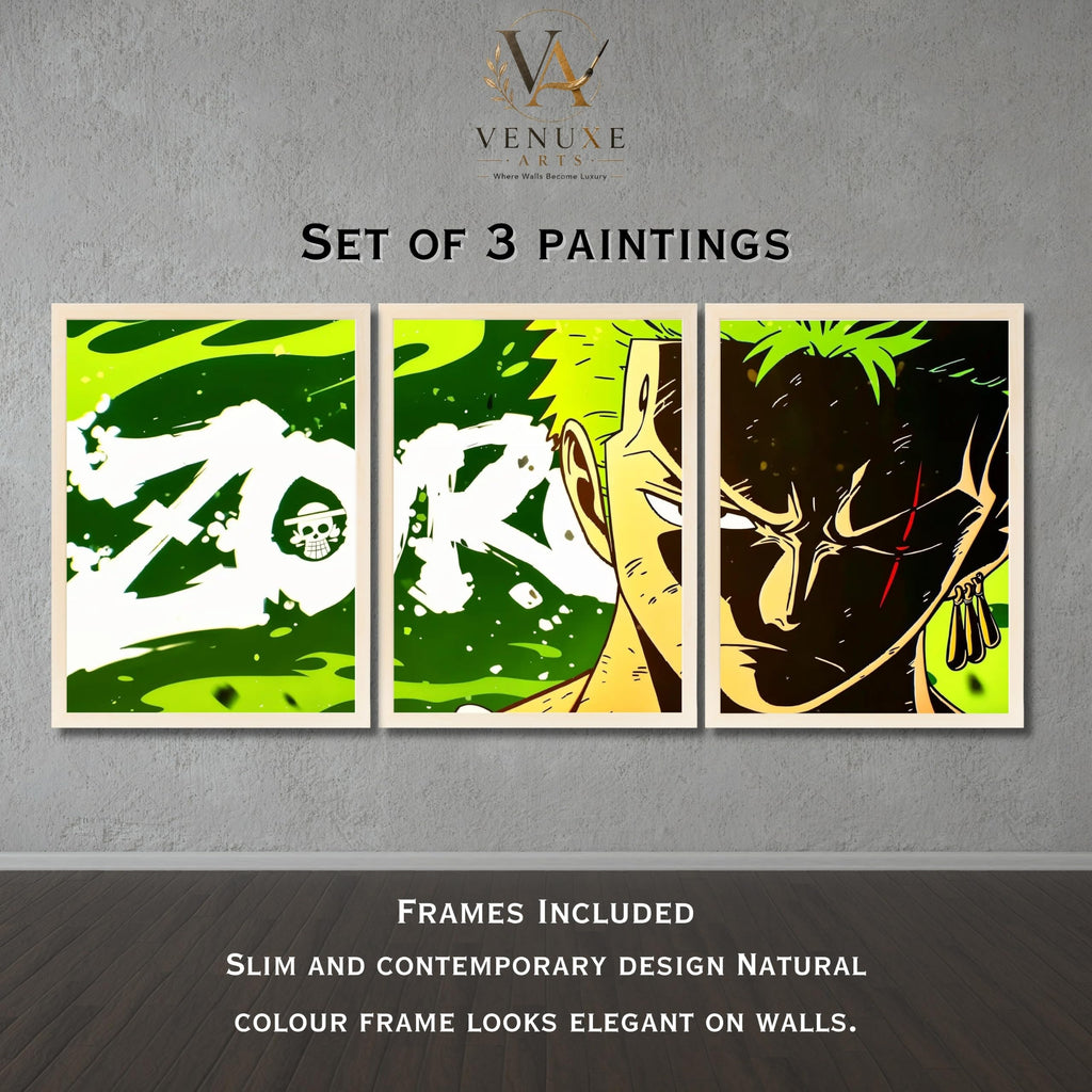 VENUXE ARTS Set Of 3 Anime Characters Wall Framed |Anime Characters Framed Poster for Living Room Bedroom Gaming Room Studio Wall Decor