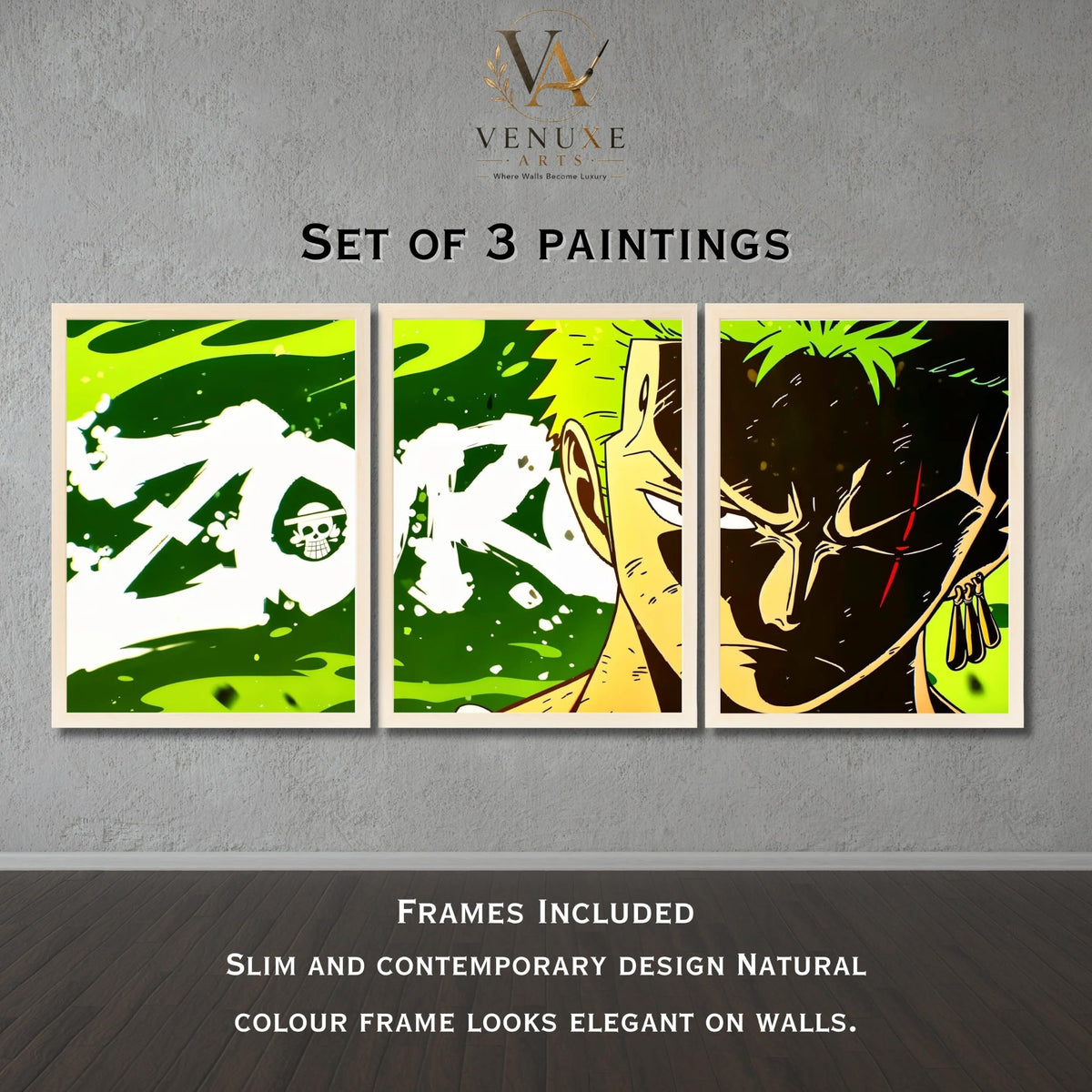 VENUXE ARTS Set Of 3 Anime Characters Wall Framed |Anime Characters Framed Poster for Living Room Bedroom Gaming Room Studio Wall Decor