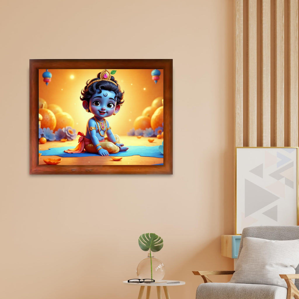 CRAFT QUEST Baby Krishna Photo Frame | Shri Bal Gopal Painting | Krishna Photo Frames for Walls, Home, Living Room and Home Décor