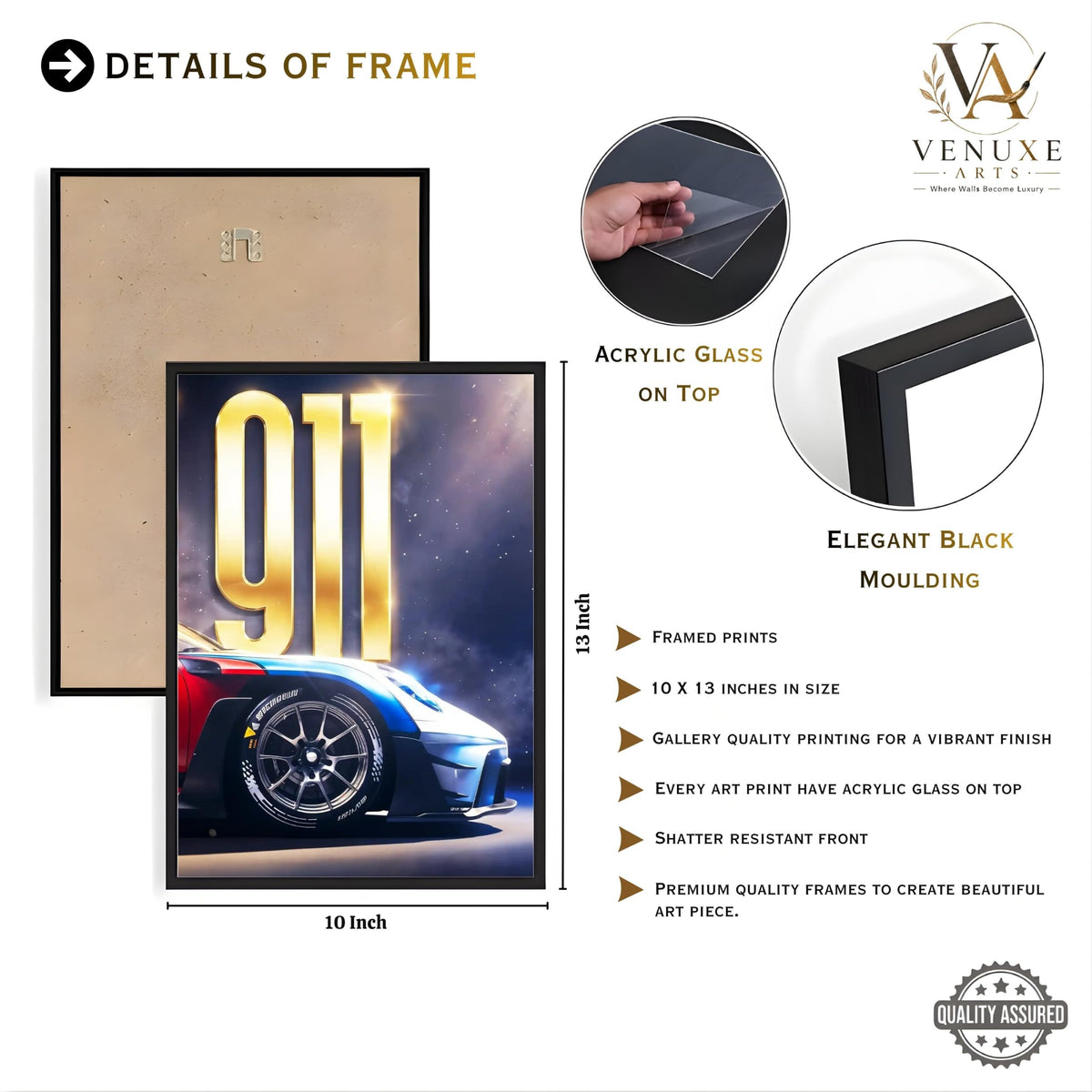 VENUXE ARTS Set Of 3 Big Sports Cars Framed Posters Gift Items for Boys Room Wall Decoration Bedroom Living Room Office Studio Décor | Car Poster Frame for Wall Décor