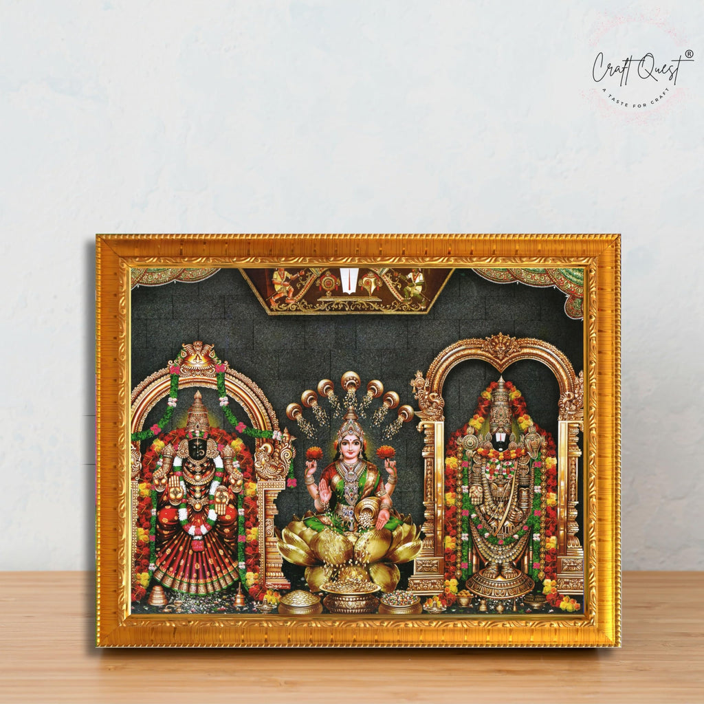CRAFT QUEST Tirupati Balaji with Padmavati Venkateshwara; Wall Photo Frame | South God Frame for Home, Office, Temple & Gifting
